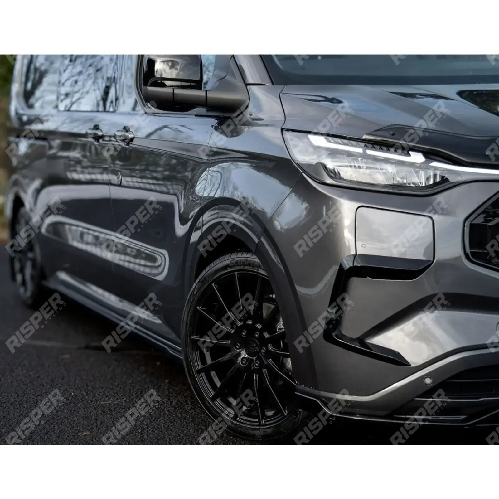 Ford Transit E Custom & PHEV MK2 2024 on Front Aero Canard Loops In Gloss Black Body Trims