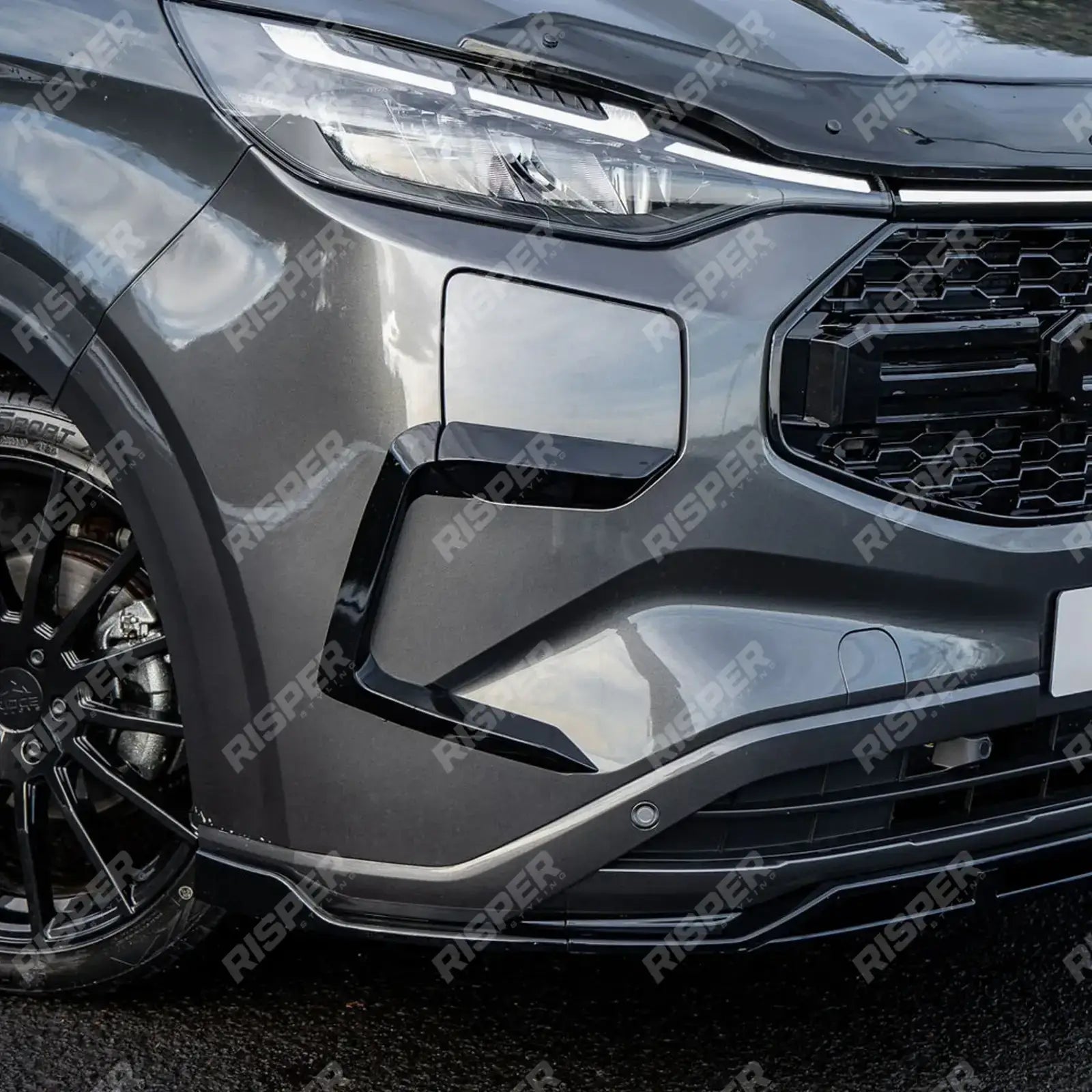 Ford Transit E Custom & PHEV MK2 2024 on Front Aero Canard Loops In Gloss Black Body Trims