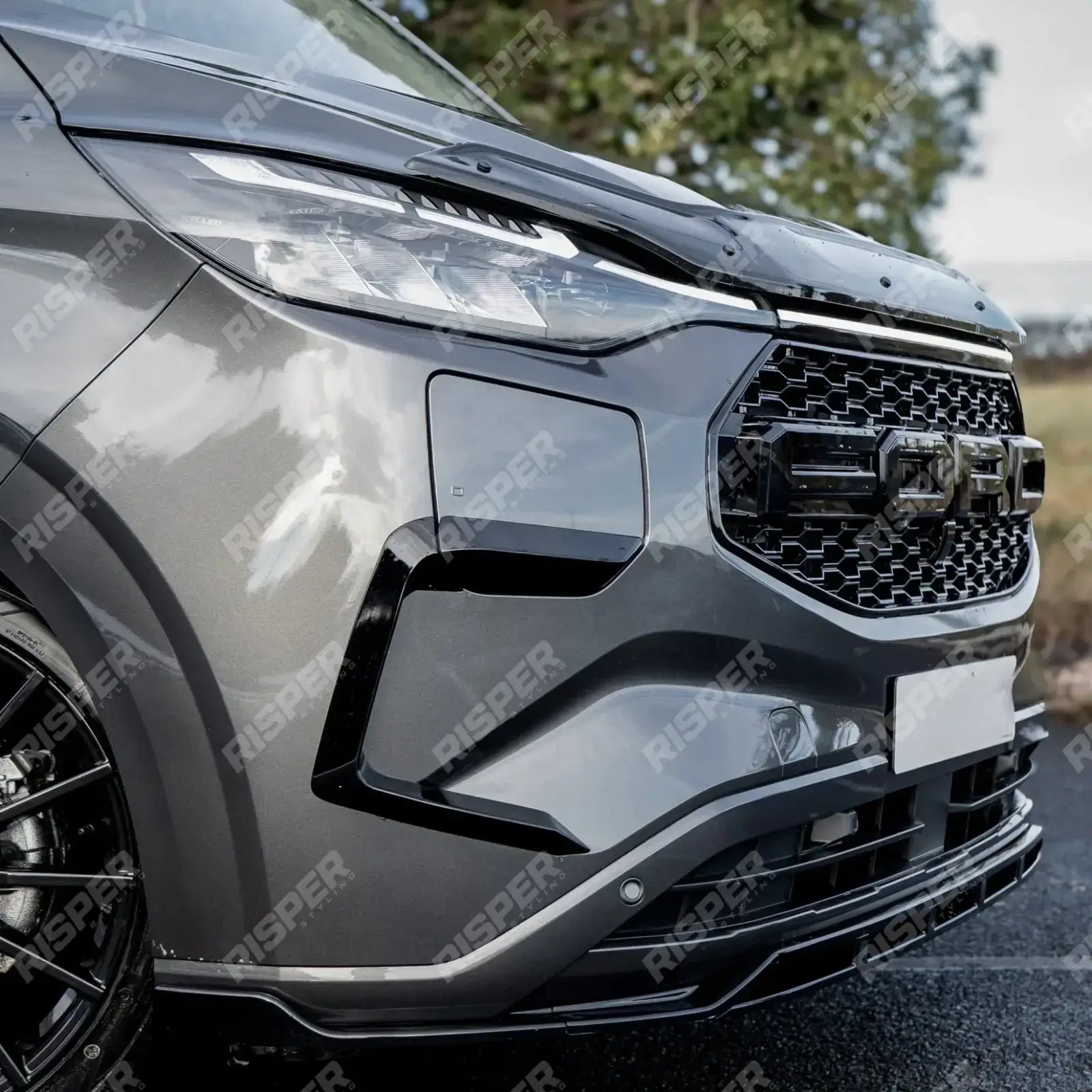 Ford Transit E Custom & PHEV MK2 2024 on Front Aero Canard Loops In Gloss Black Body Trims