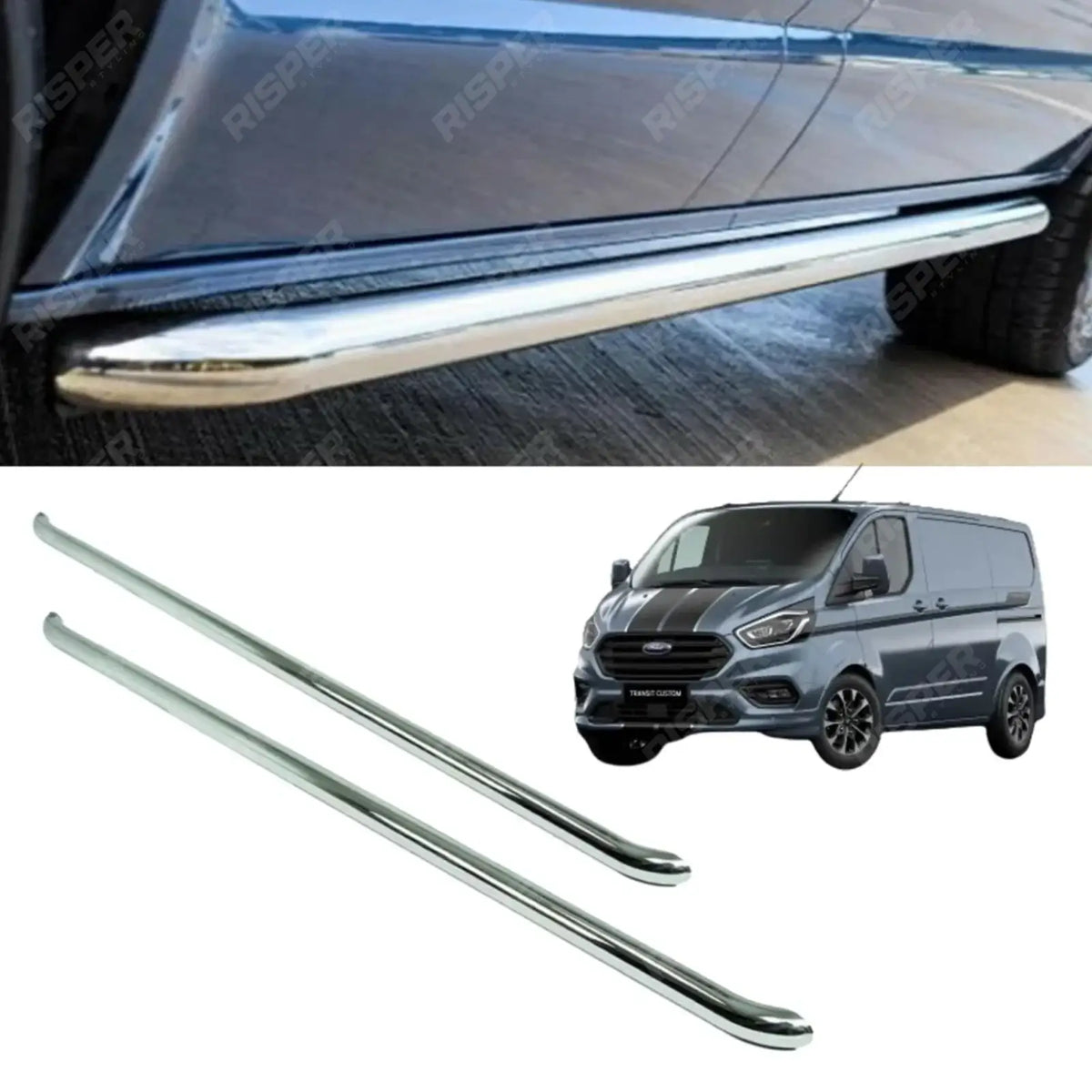 Ford Transit Custom Swb 2018-2023 2.4 Inch Stainless Steel Oe Style Sportline Side Bars - Pair Side Bars