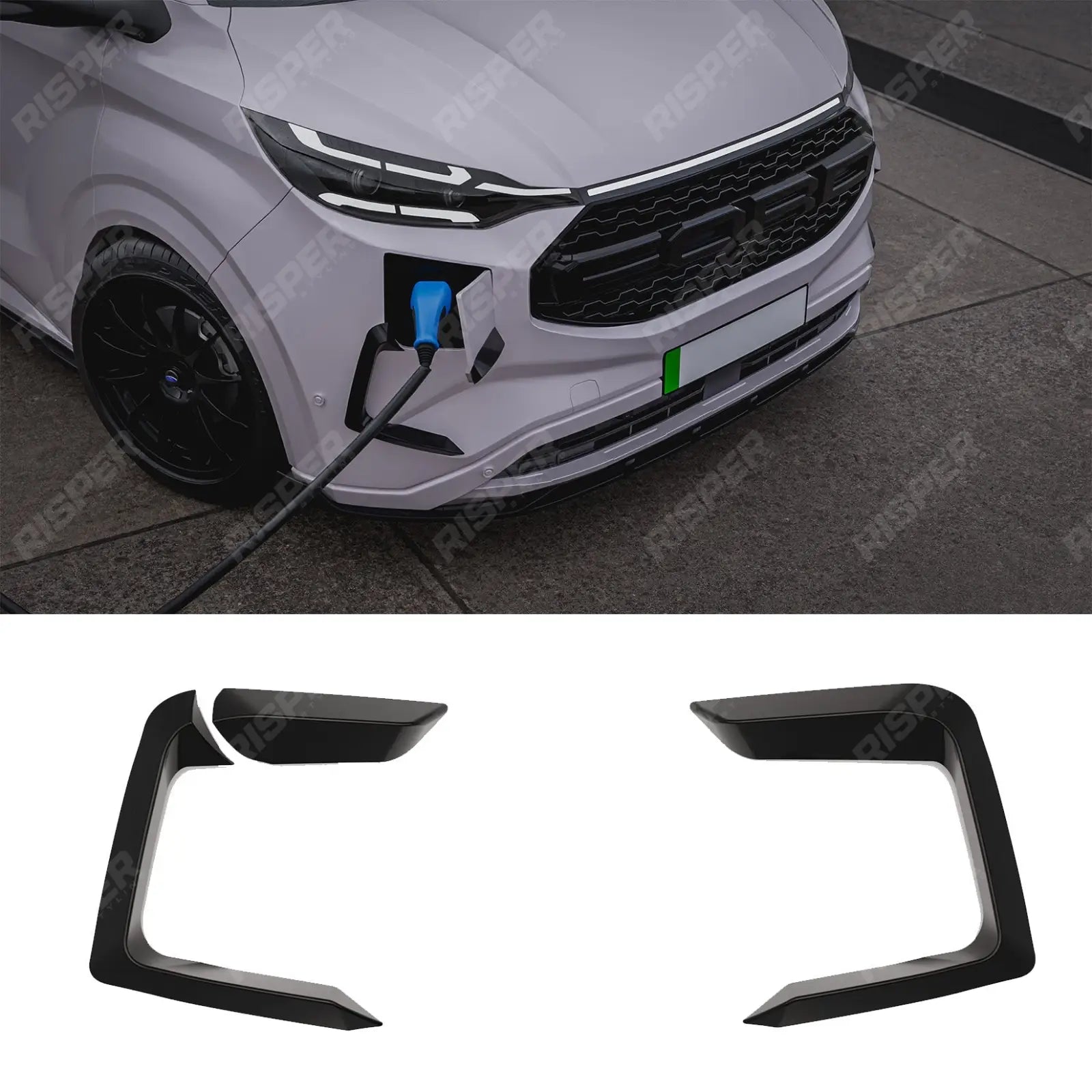 Ford Transit E Custom & PHEV MK2 2024 on Front Aero Canard Loops In Gloss Black Main image