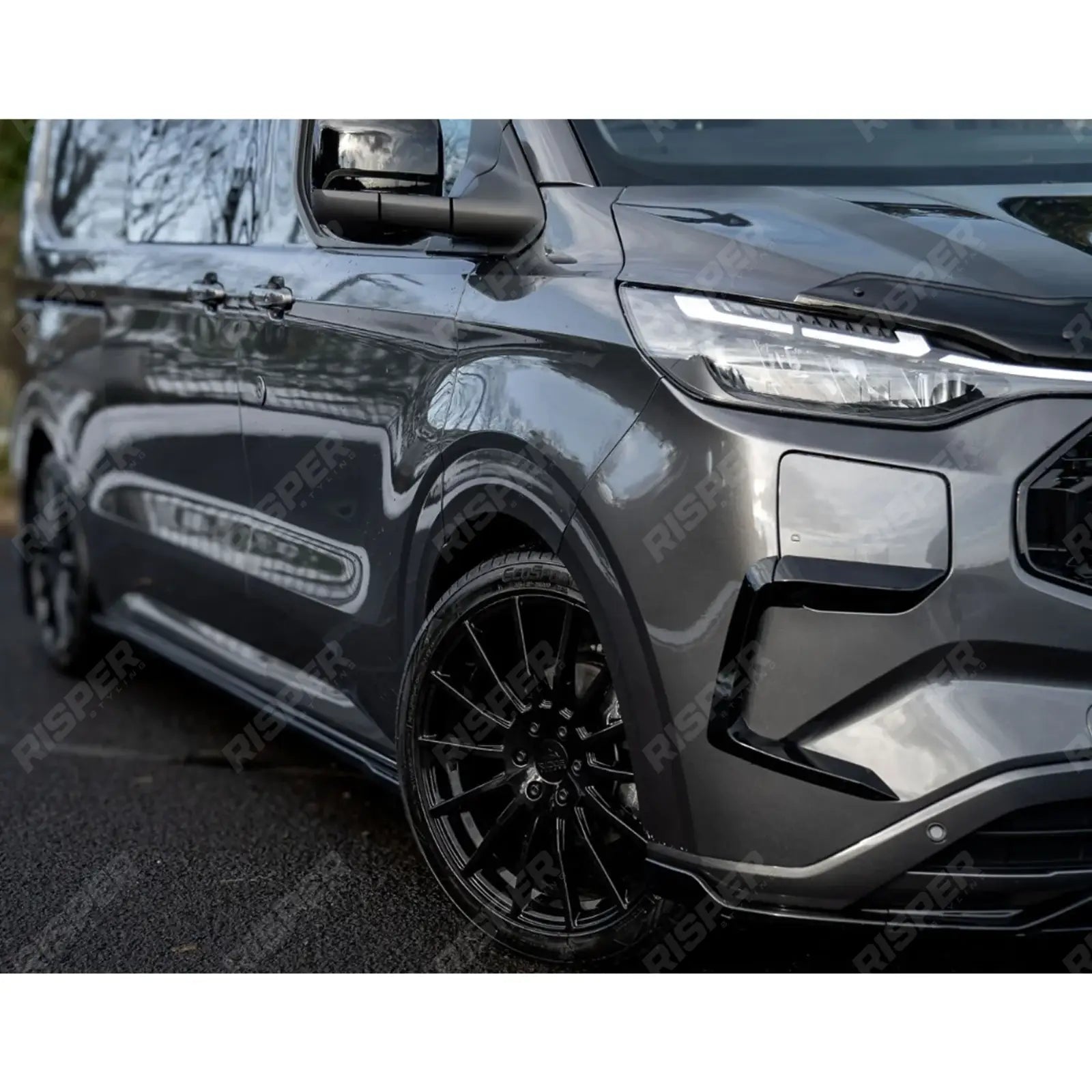 Ford Transit E Custom & PHEV MK2 2024 on Front Aero Canard Loops In Gloss Black Body Trims