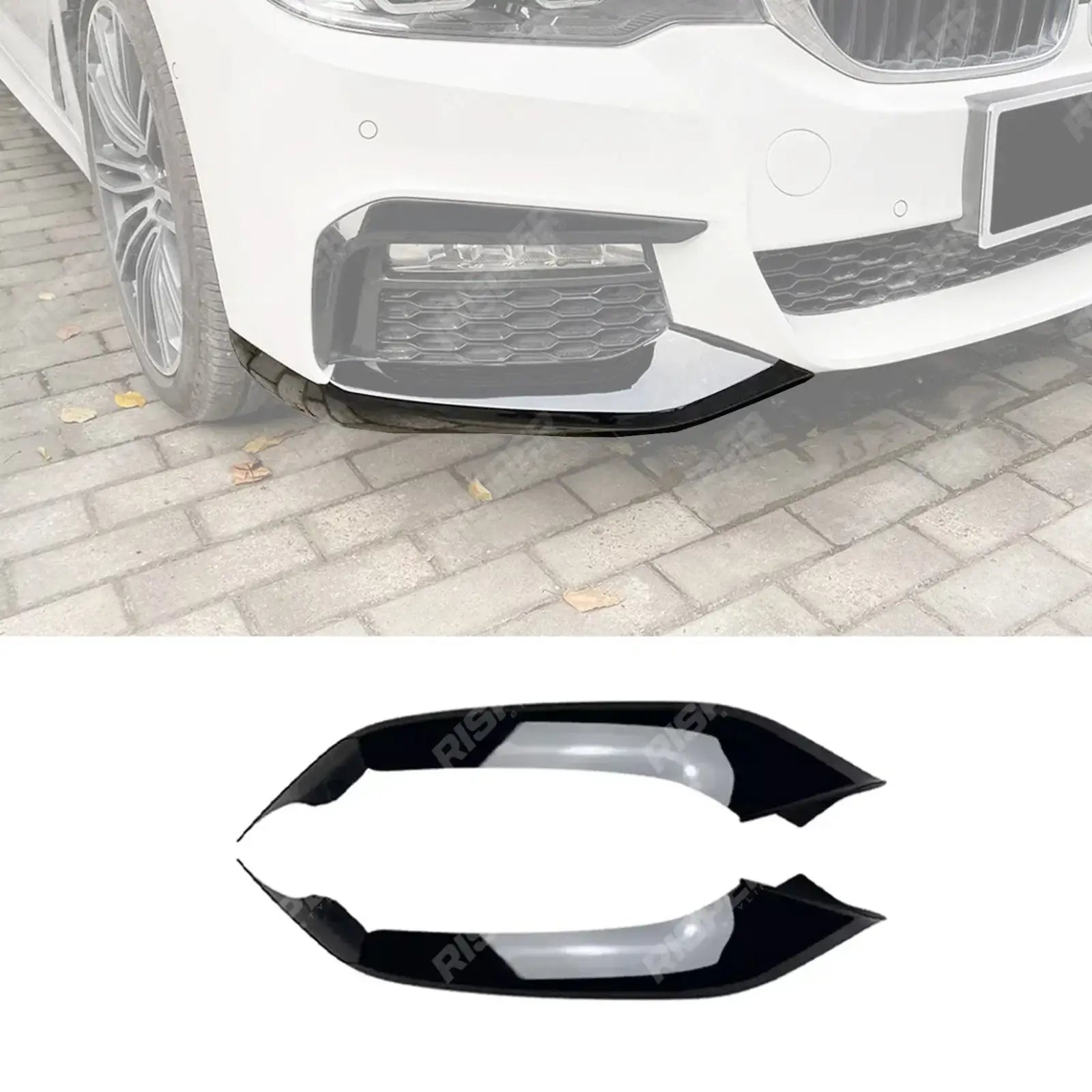 FRONT BUMPER CORNER SPLITTER IN GLOSS BLACK For BMW 5 SERIES G30 (PRE LCI) 2017-2020 - Body Trims Main image