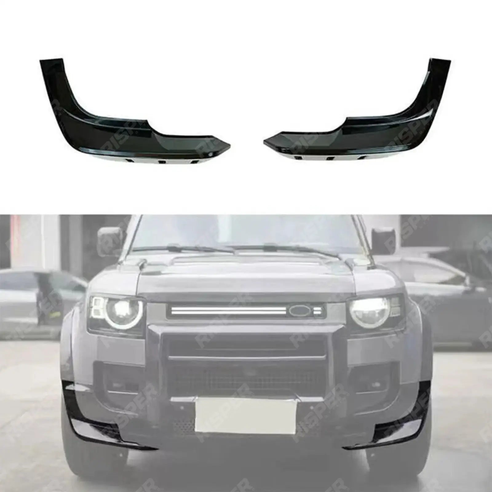 Land Rover Defender L663 90/110/130 2020 On – Front Bumper Lower Wide Body Canards in Gloss Black Main image
