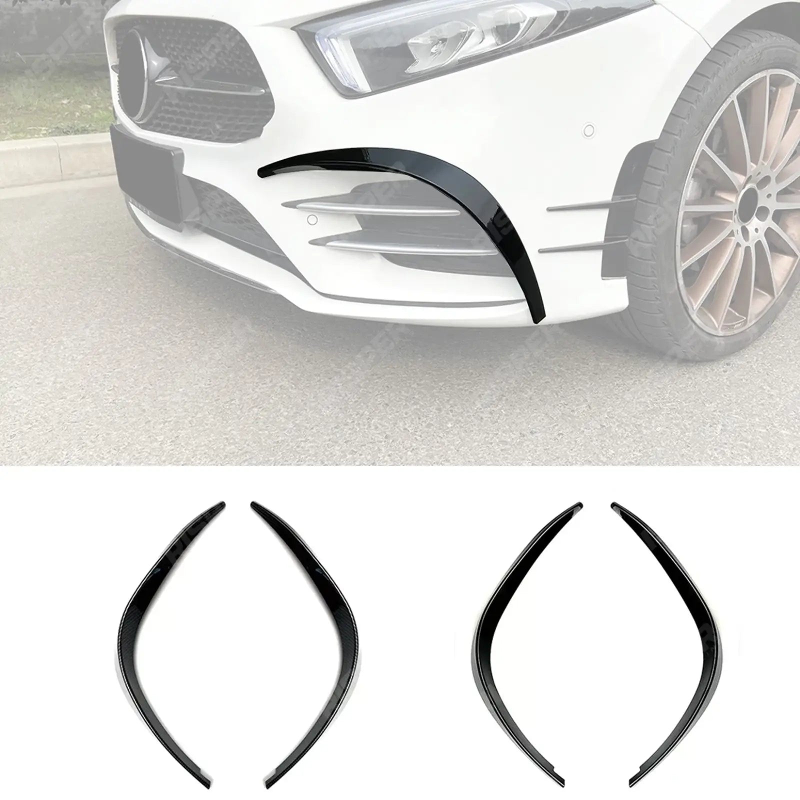 MERCEDES A CLASS AMG LINE 2018-2024 SEDAN / HATCHBACK FRONT CANARDS IN GLOSS BLACK Body Trims Main image