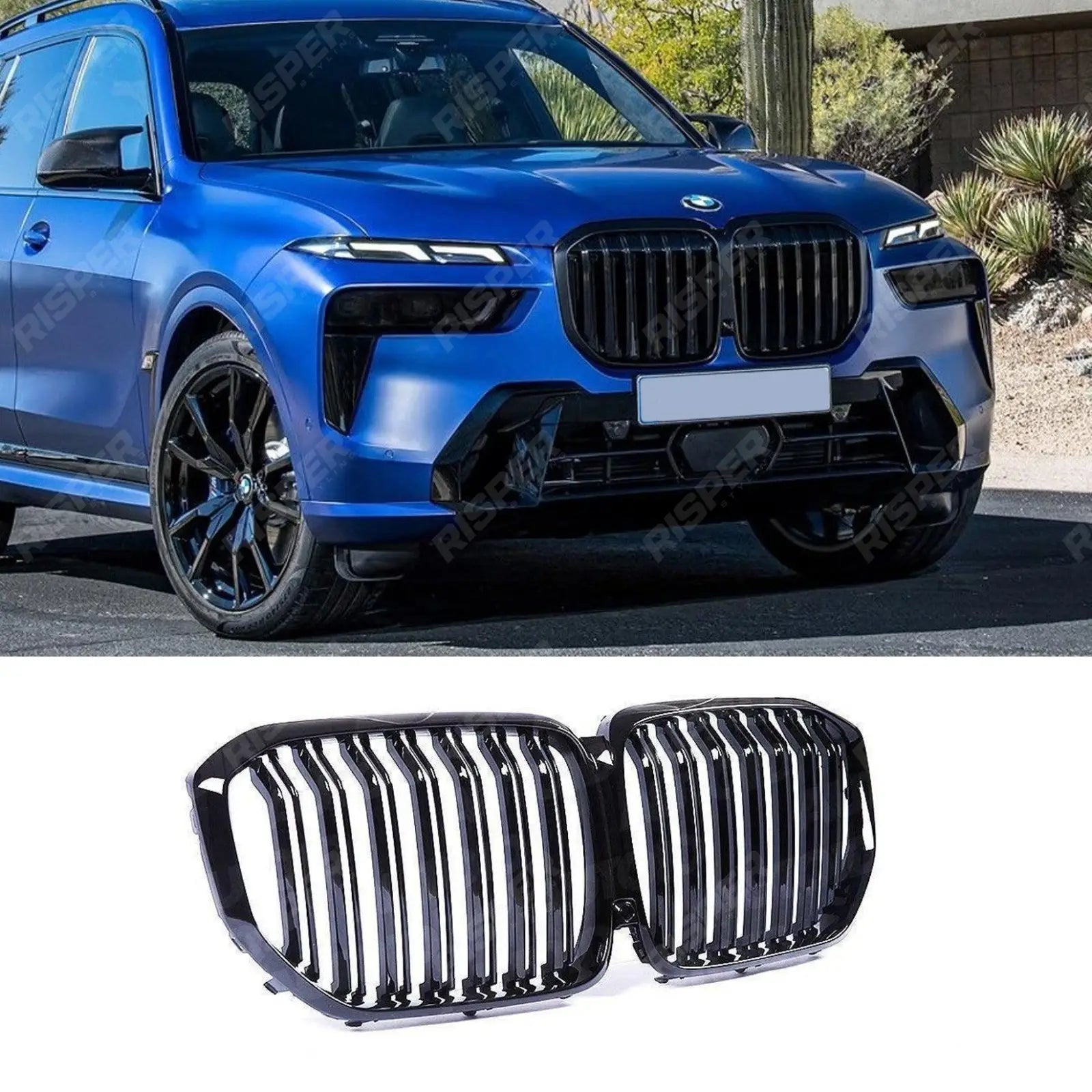 BMW X7 G07 2018 On - Front Grill - Dual Slat X5M Style In Gloss Black Main image