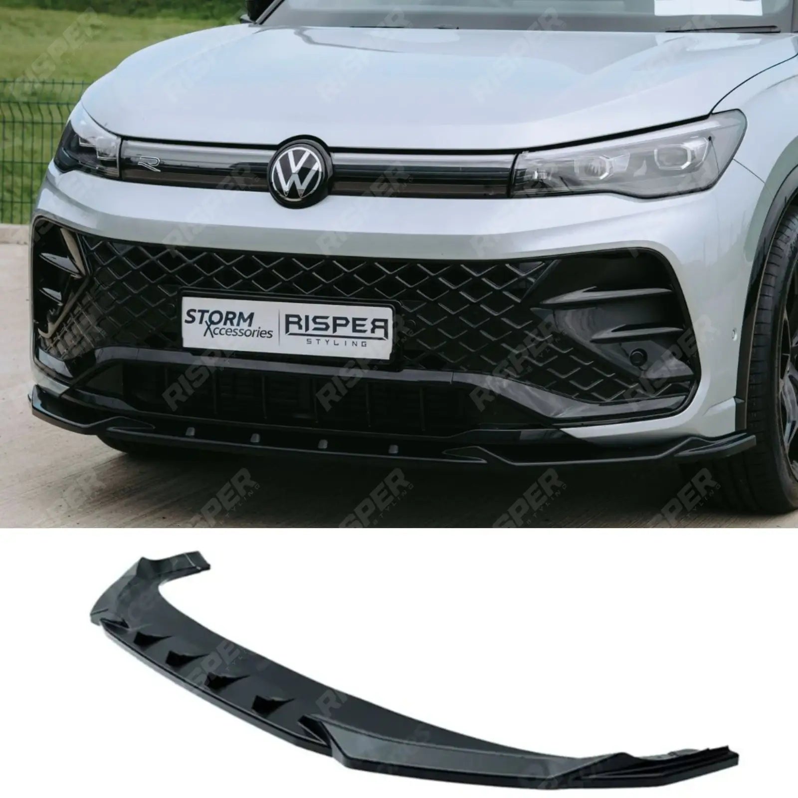 Front Splitter In Gloss Black For VW Tiguan R-Line MK3 2024 On - Front Splitter