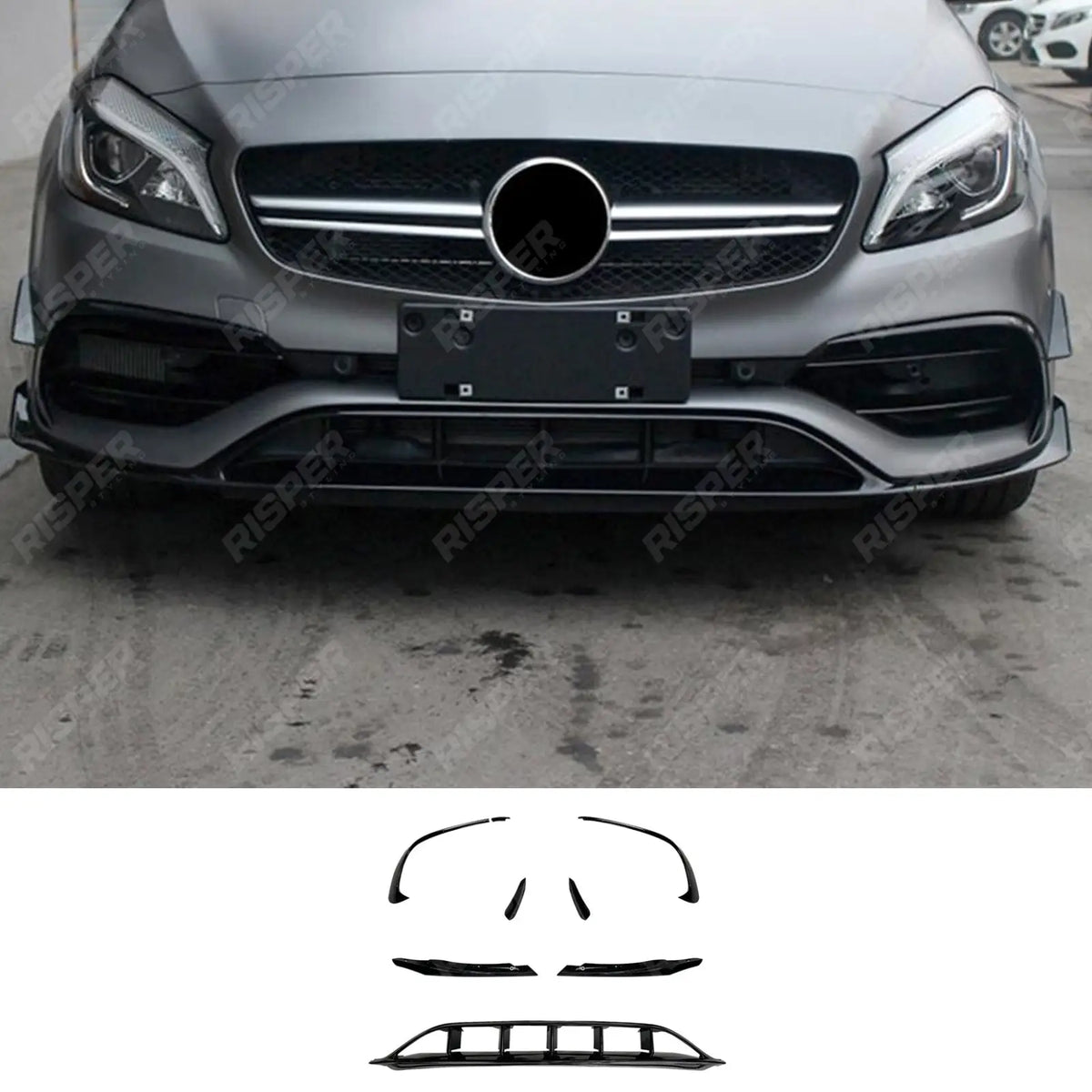 Front Splitter Kit in Gloss Black For Mercedes a Class W176 Facelift AMG LINE 2016-2018 - Front Splitter