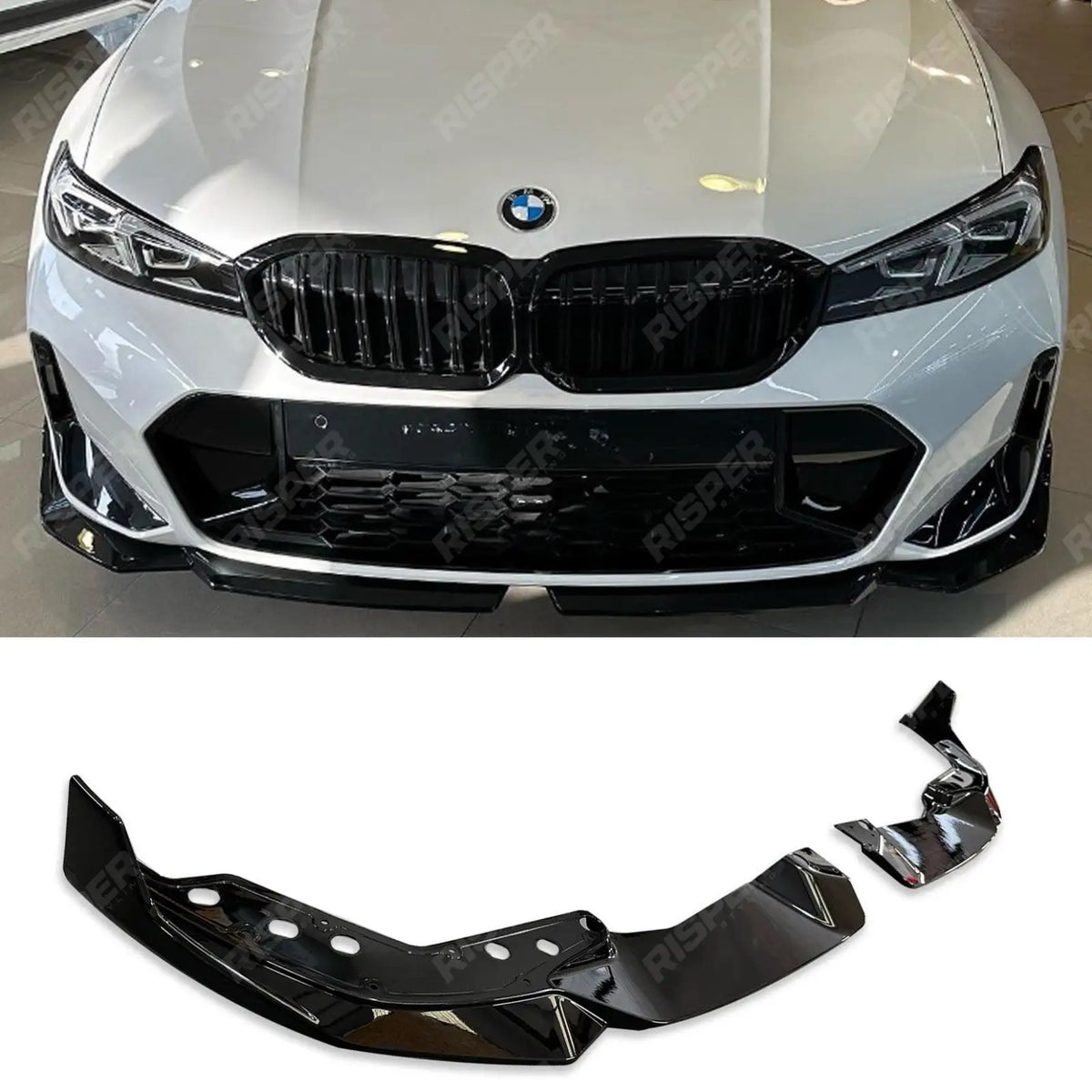 BMW 3 Series G20 LCI M Sport Facelift 2022+ Gloss Black Front Splitter Lip Main image