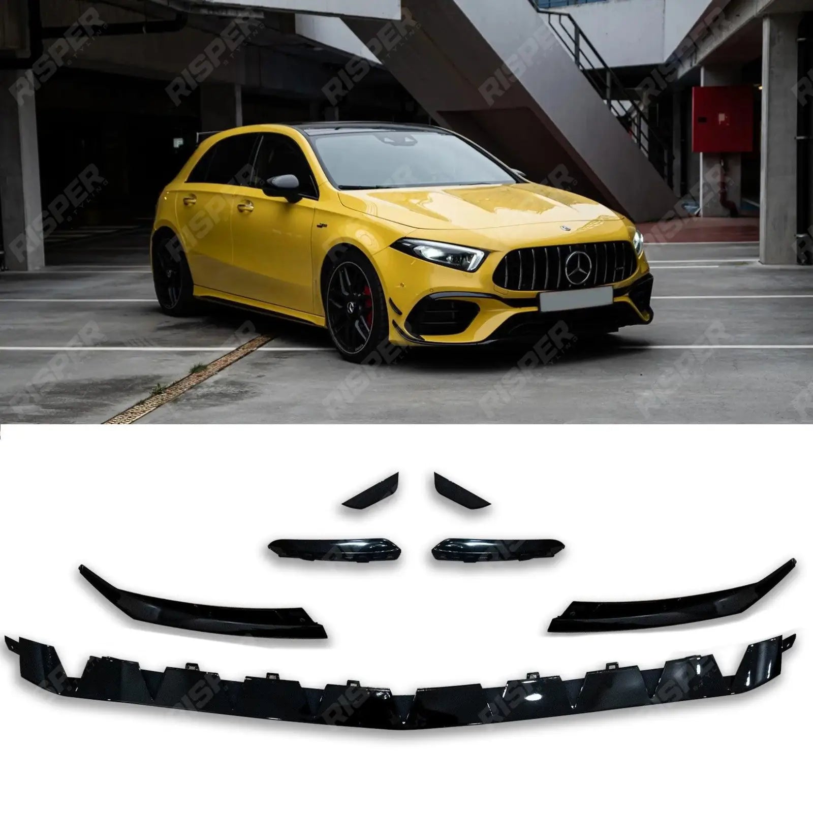 Mercedes A Class A35 Amg Line W177 2018+ - Front Splitter Lip Kit - Gloss Black Main image