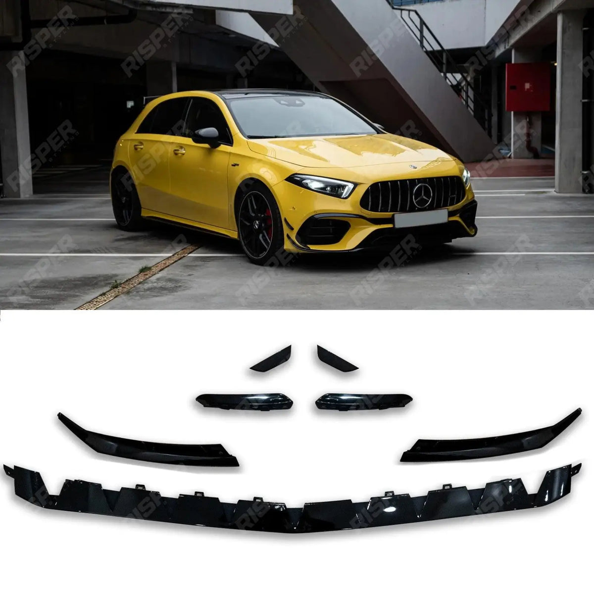 Mercedes A Class A35 Amg Line W177 2018+ - Front Splitter Lip Kit - Gloss Black Main image