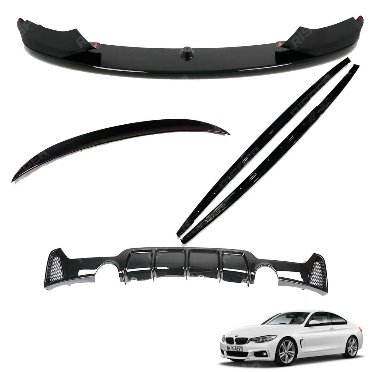 BMW 4 Series F32 M Sport 2014 - 2020 Gloss Black Full Aero Body Lip Kit - Diffuser 0___0 Main image