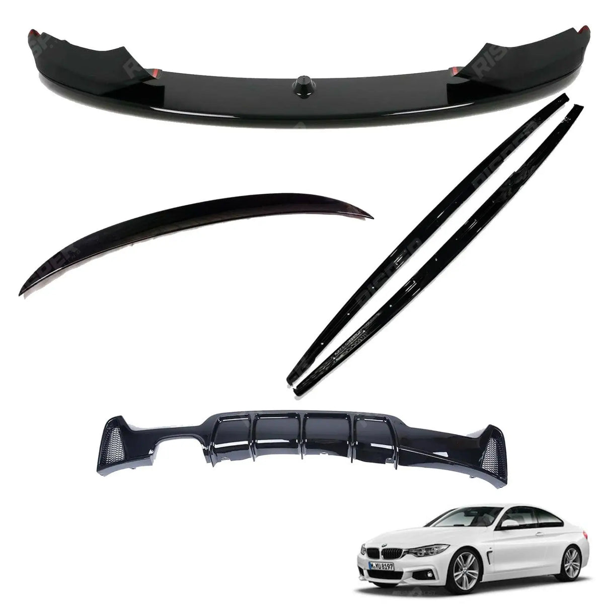 BMW 4 Series F32 M Sport 2014 - 2020 Gloss Black Full Aero Body Lip Kit - Diffuser 00___