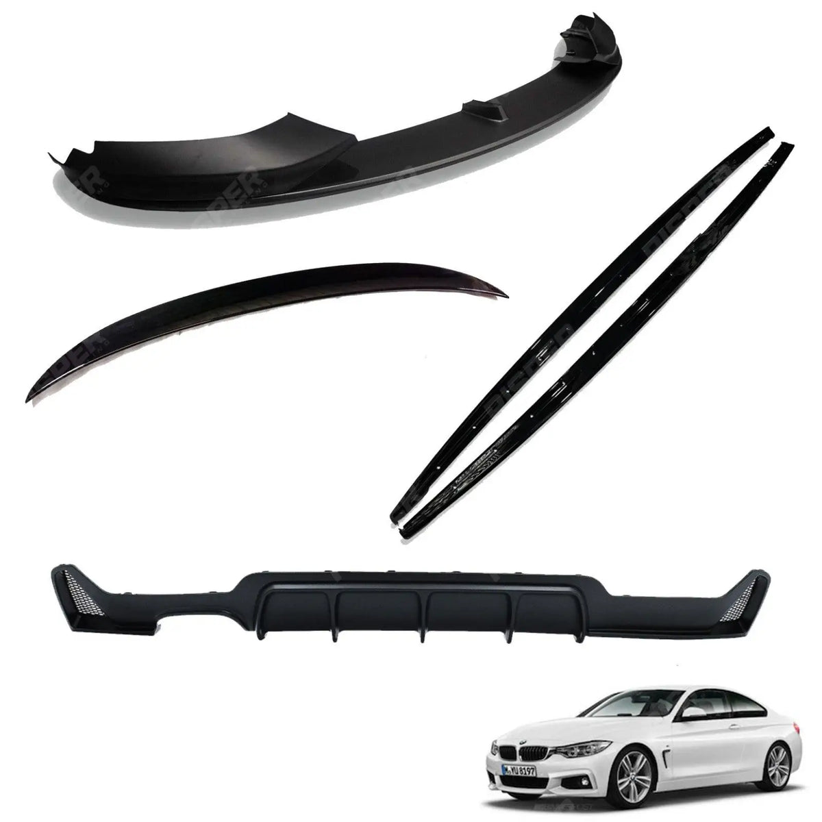 BMW 4 Series F32 M Sport 2014 - 2020 Matte Black Full Aero Body Lip Kit - Diffuser 00___ Main image
