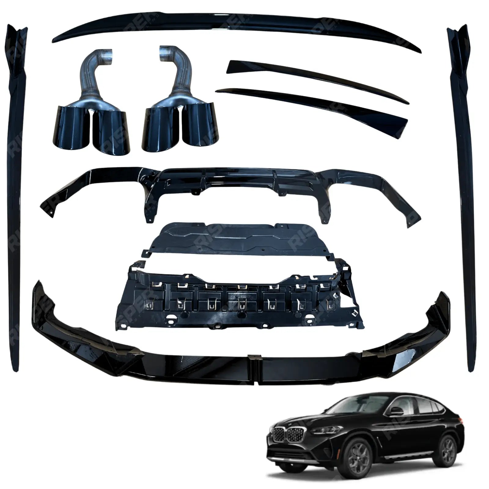 BMW X4 M Sport 2021 - 2024 LCI Full Aero Kit With Exhaust Tips In Gloss Black Main image