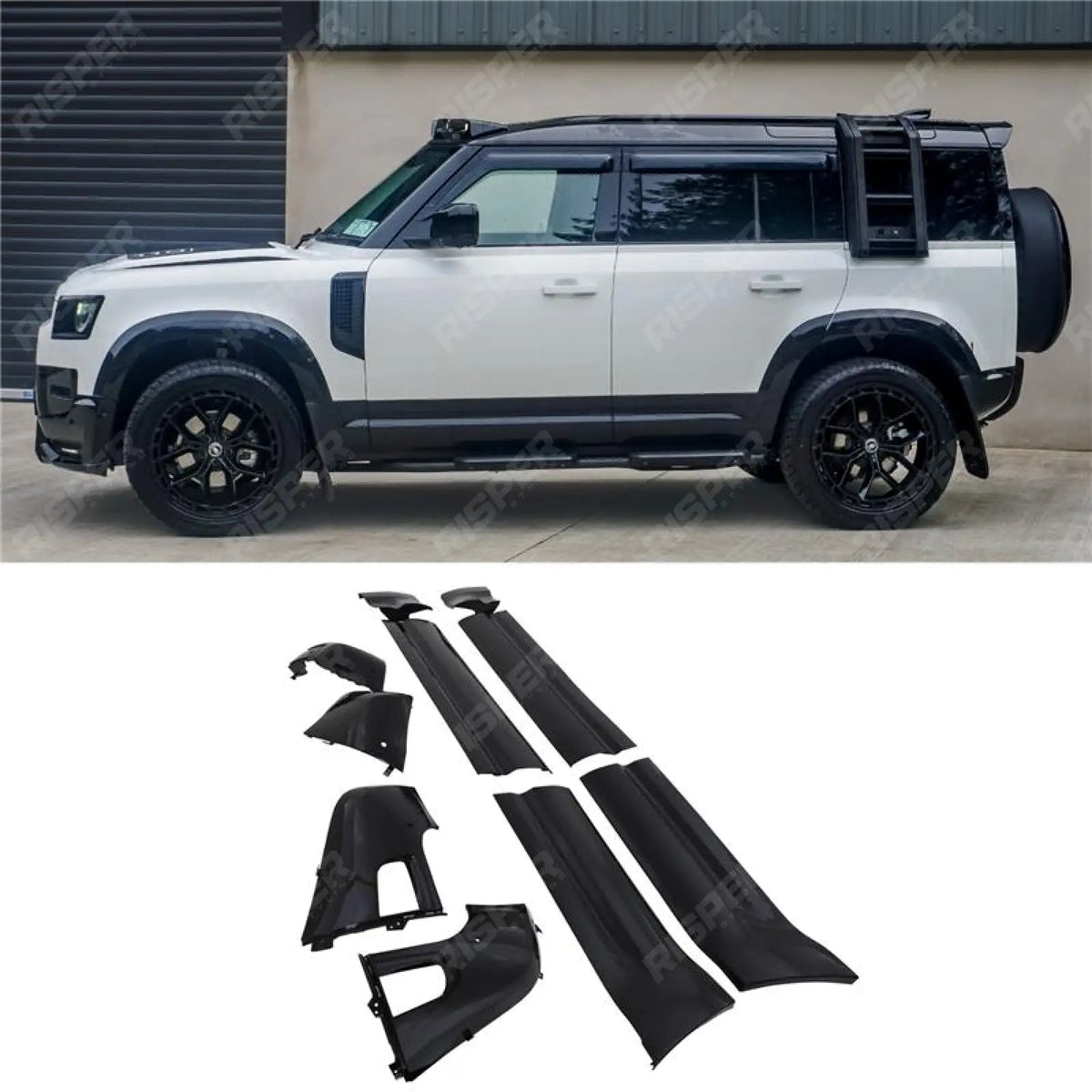 Land Rover Defender L663 110 2020 On - Gloss Black Full Exterior Moulding Set (10pc) Main image