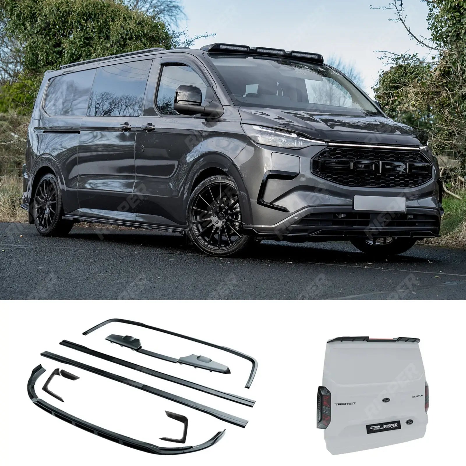 Ford Transit Custom MK2 2024 on PHEV TAILGATE SWB Full Low Line Aero Kit In Gloss Black - Aero Kit Main image