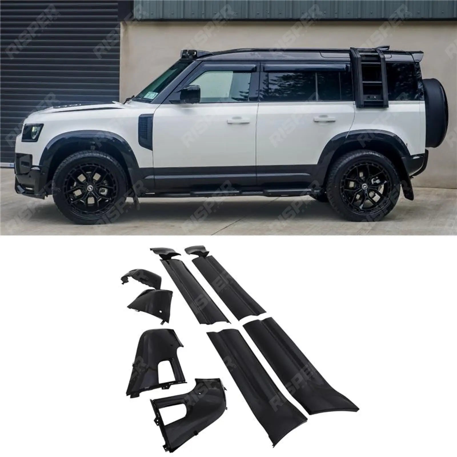 Land Rover Defender L663 110 2020 On - Gloss Black Full Exterior Moulding Set (10pc) Main image