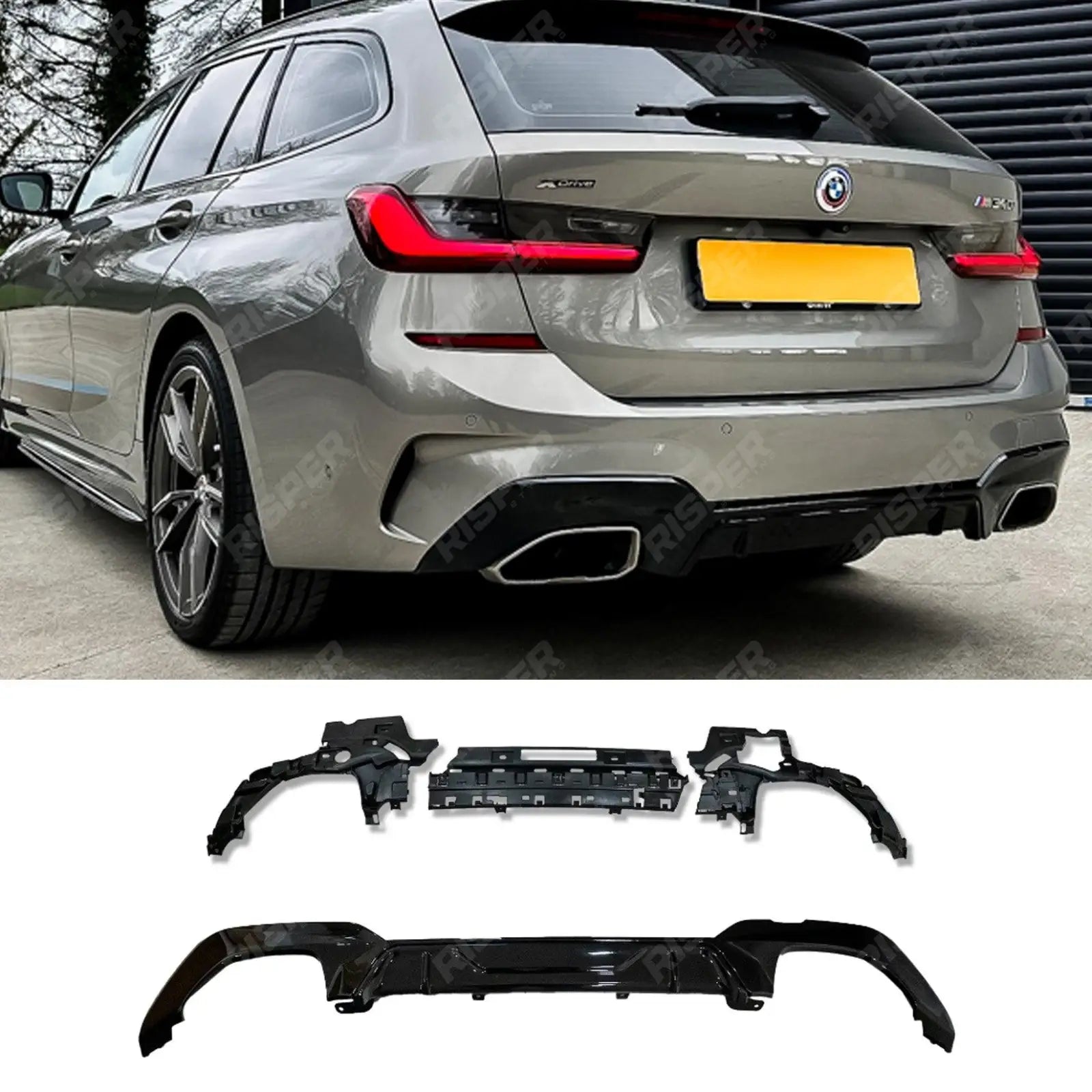 BMW G20 G21 M340i Pre - LCI 2019 - 2021 Gloss Black M Performance MP Rear Diffuser Main image