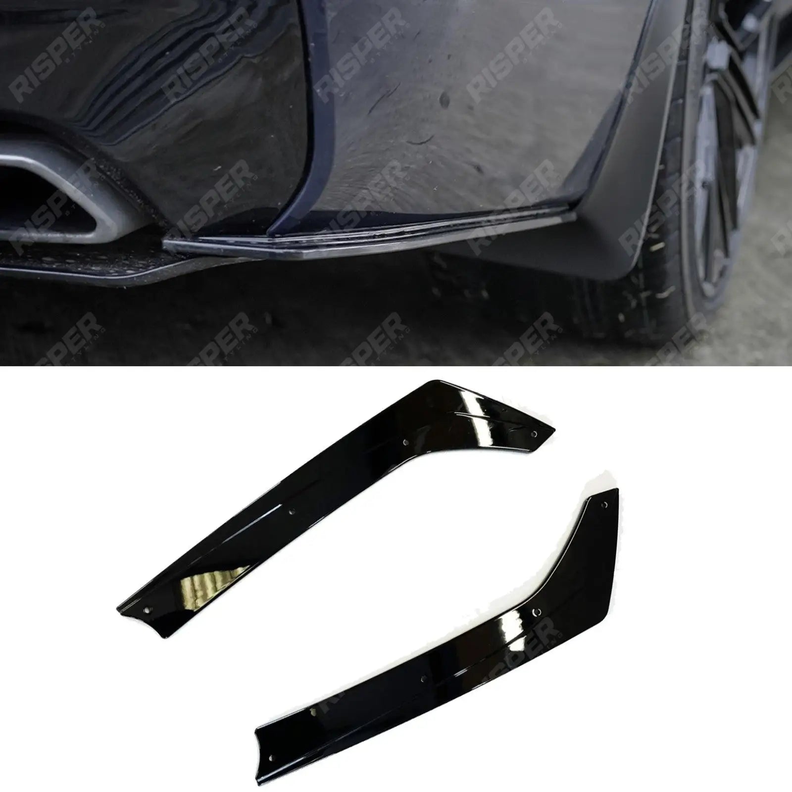 BMW 5 Series M Sport G30 G38 Gloss Black Rear Bumper Corner Splitters Main image