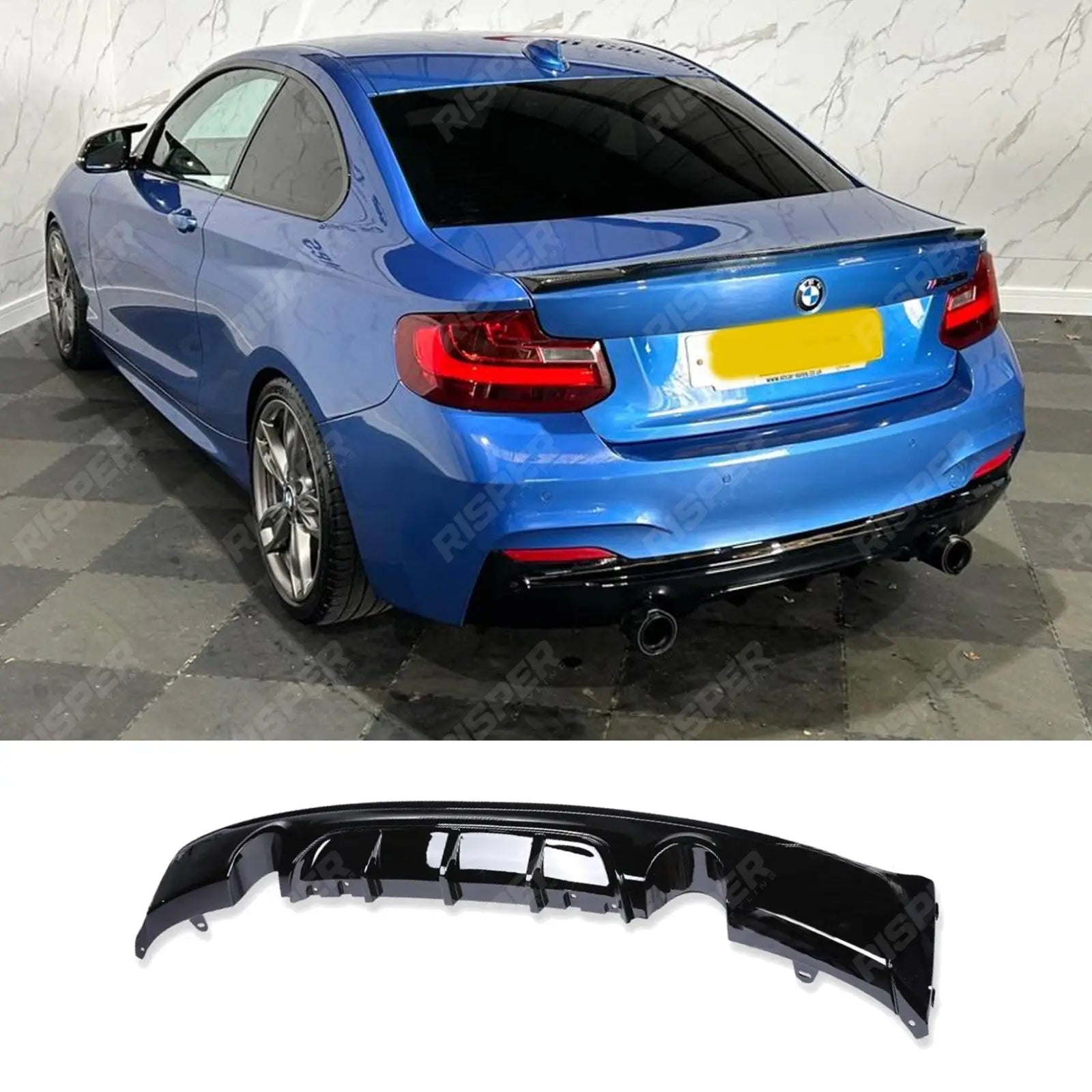BMW 2 Series F22 M Sport 2013 - 2018 Gloss Black Rear Diffuser - Dual Single Exit Main image