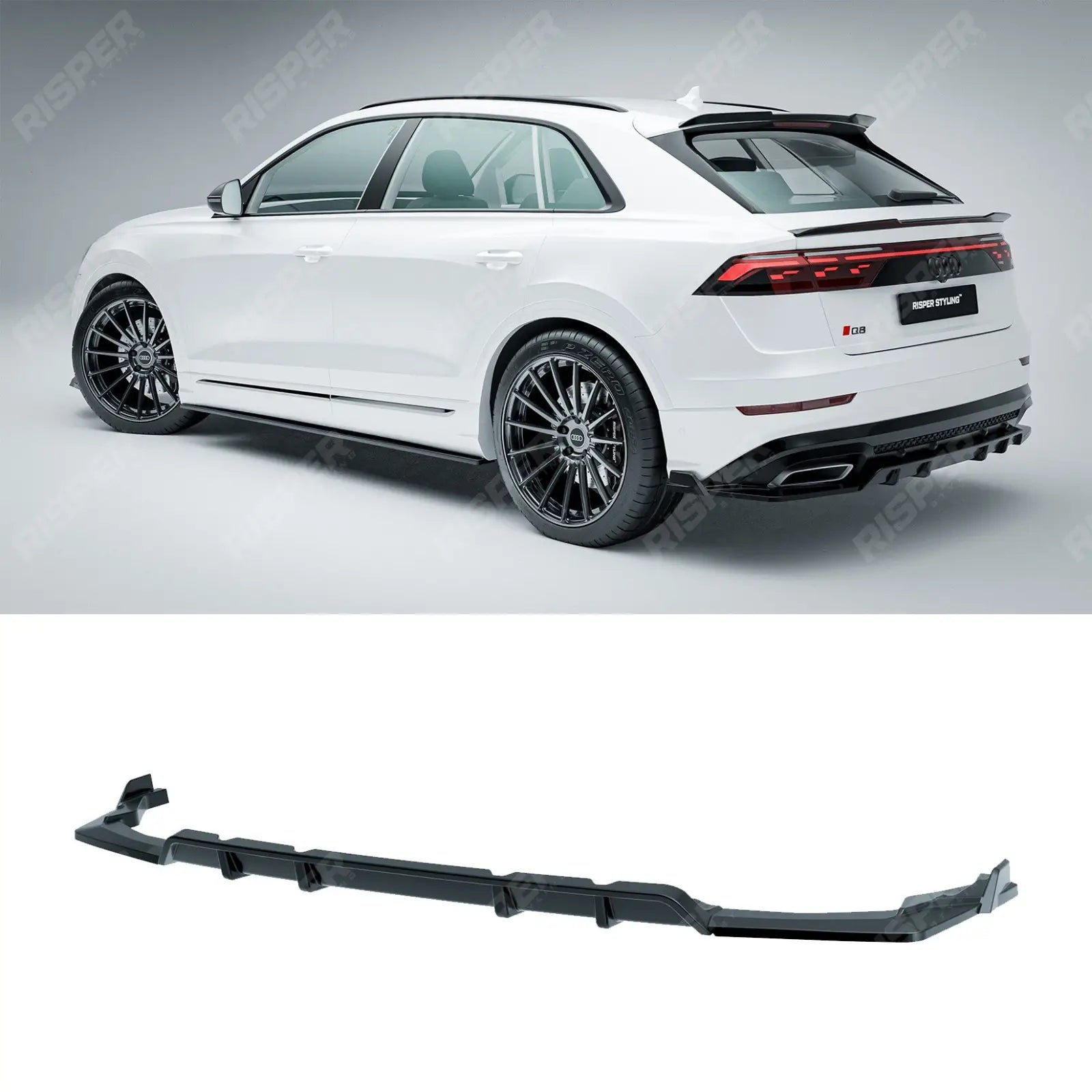 Audi Q8 S Line 2023+ Gloss Black Rear Diffuser & Side Splitters Front Splitter Main image