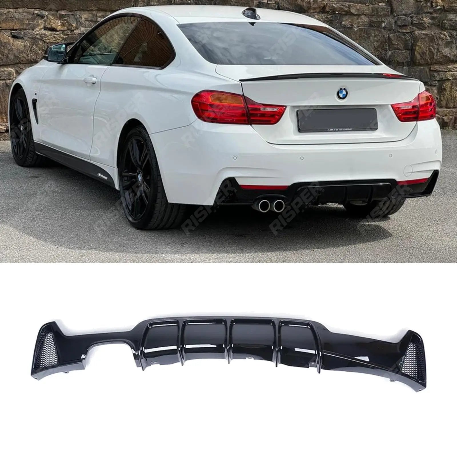 BMW 4 Series M Sport F32 F36 - Gloss Black Rear Diffuser Single Side Dual Tip Main image