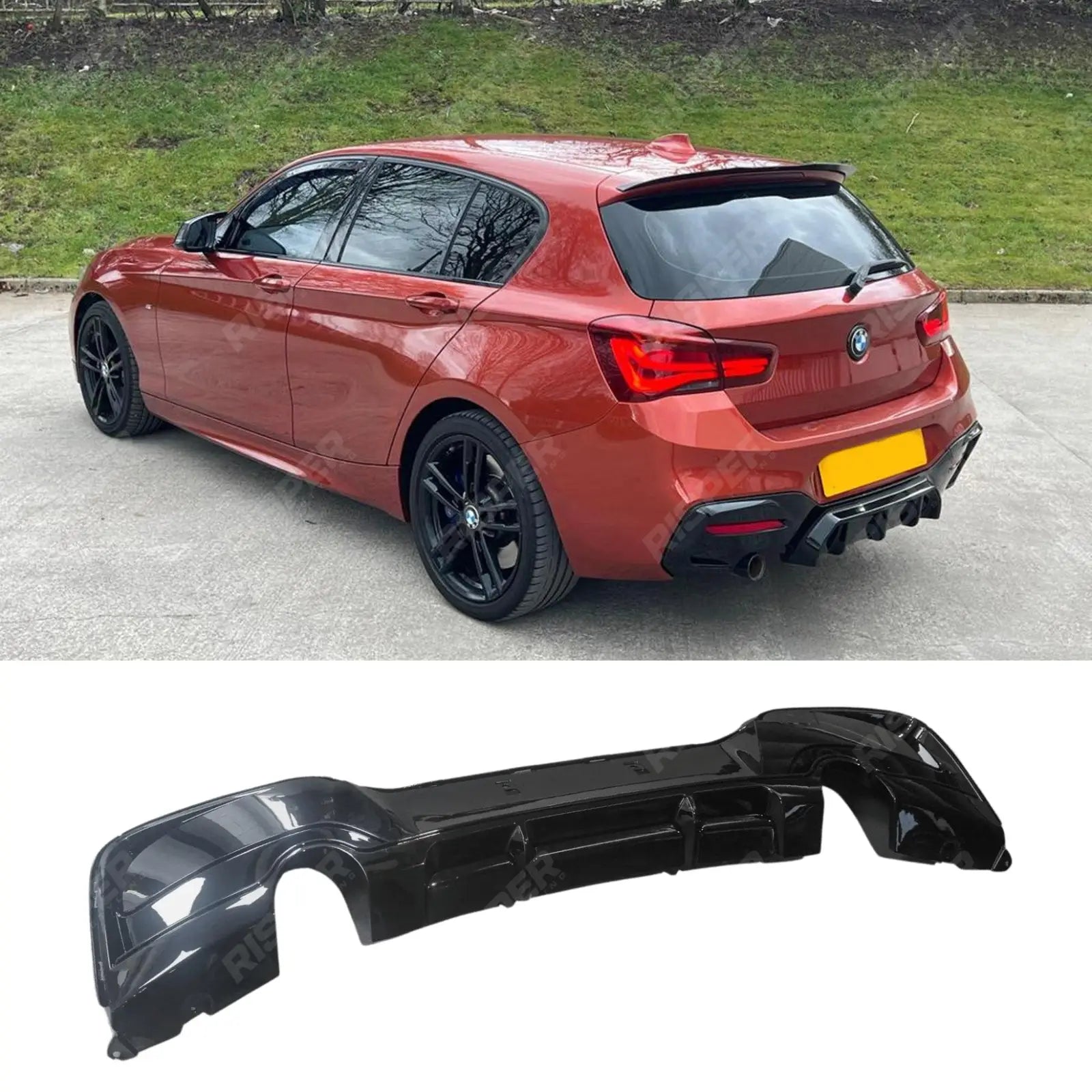 BMW 1 Series F20 LCI Facelift M Sport 2015 - 2019 Gloss Black Rear Diffuser Valance Main image