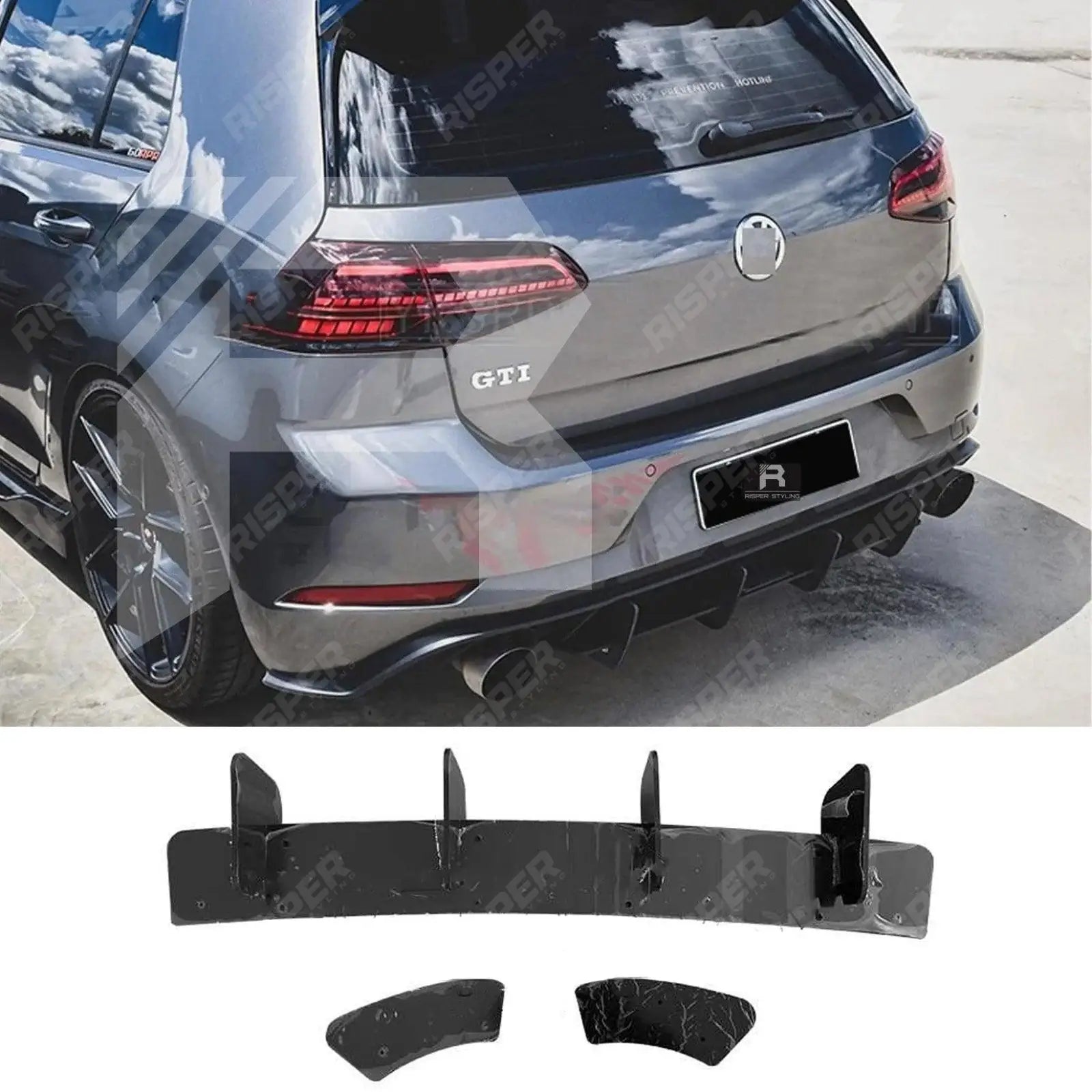 Volkswagen Golf MK7.5 2017+ GTI Blade Type Diffuser In Gloss Black Main image