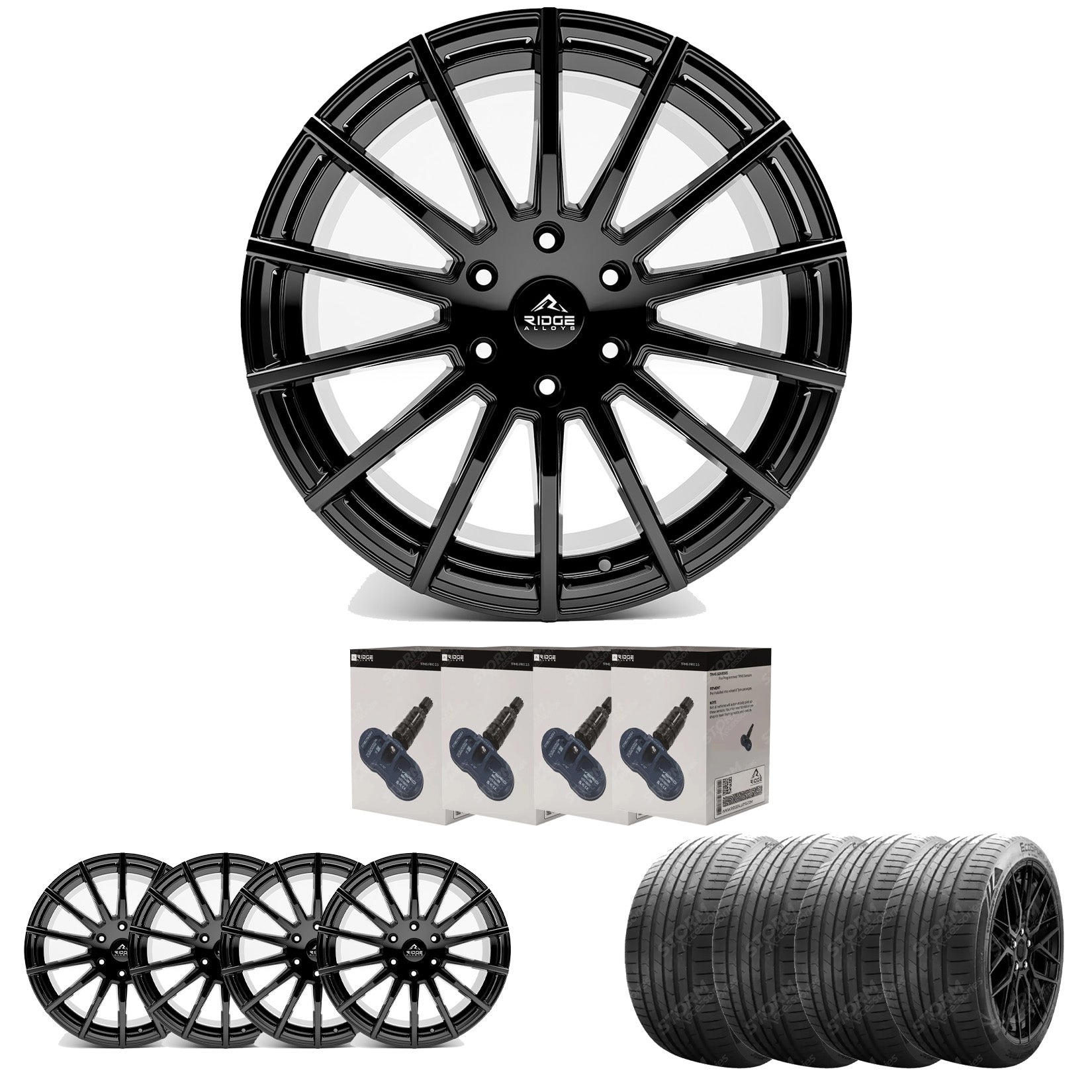 Ridge KN14 Gloss Black 6X120 20 Inch Alloys With Tyre & TPMS Package 245/40/20 Main image