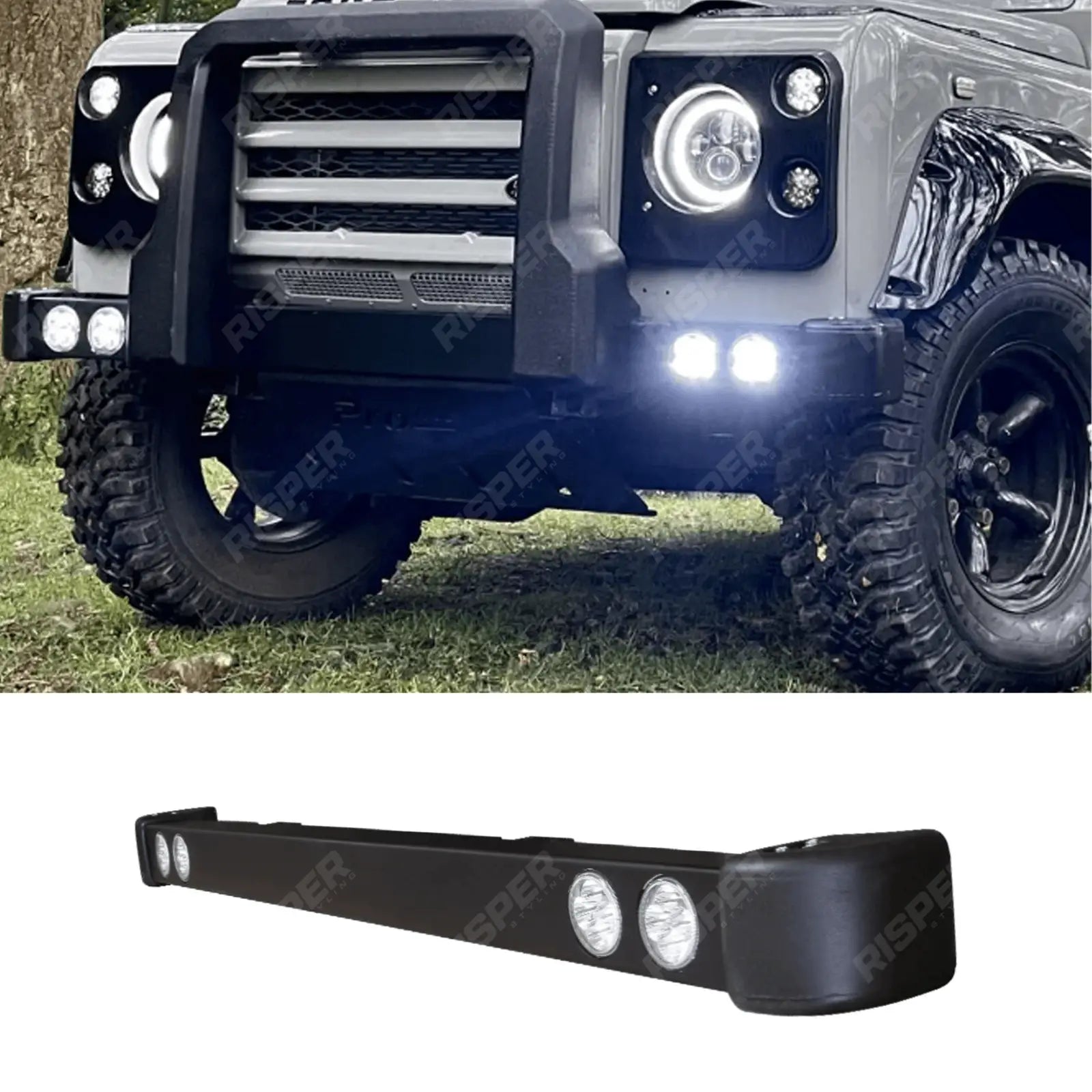 LAND ROVER DEFENDER 90 / 110 FRONT BUMPER WITH LED’S – IN BLACK Main image