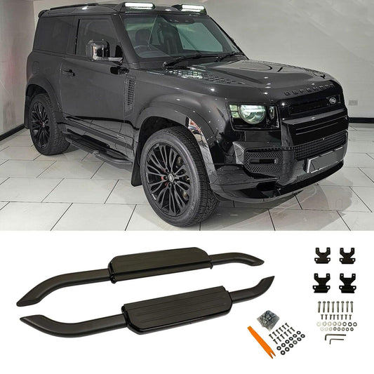 LAND ROVER DEFENDER 90 L663 2020 ON OE STYLE RUNNING BOARDS – PAIR – IN BLACK (WITH LOGO) - RisperStyling