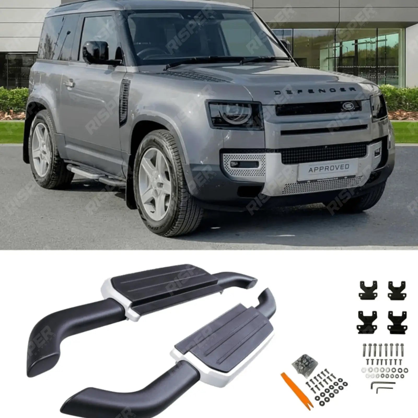 Land Rover Defender 90 L663 2020 On OE Style Silver Running Boards Main image