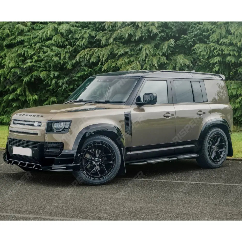 Land Rover Defender L663 2020 On - V2 Front Bumper Splitter With Led’s In Gloss Black Front Splitter
