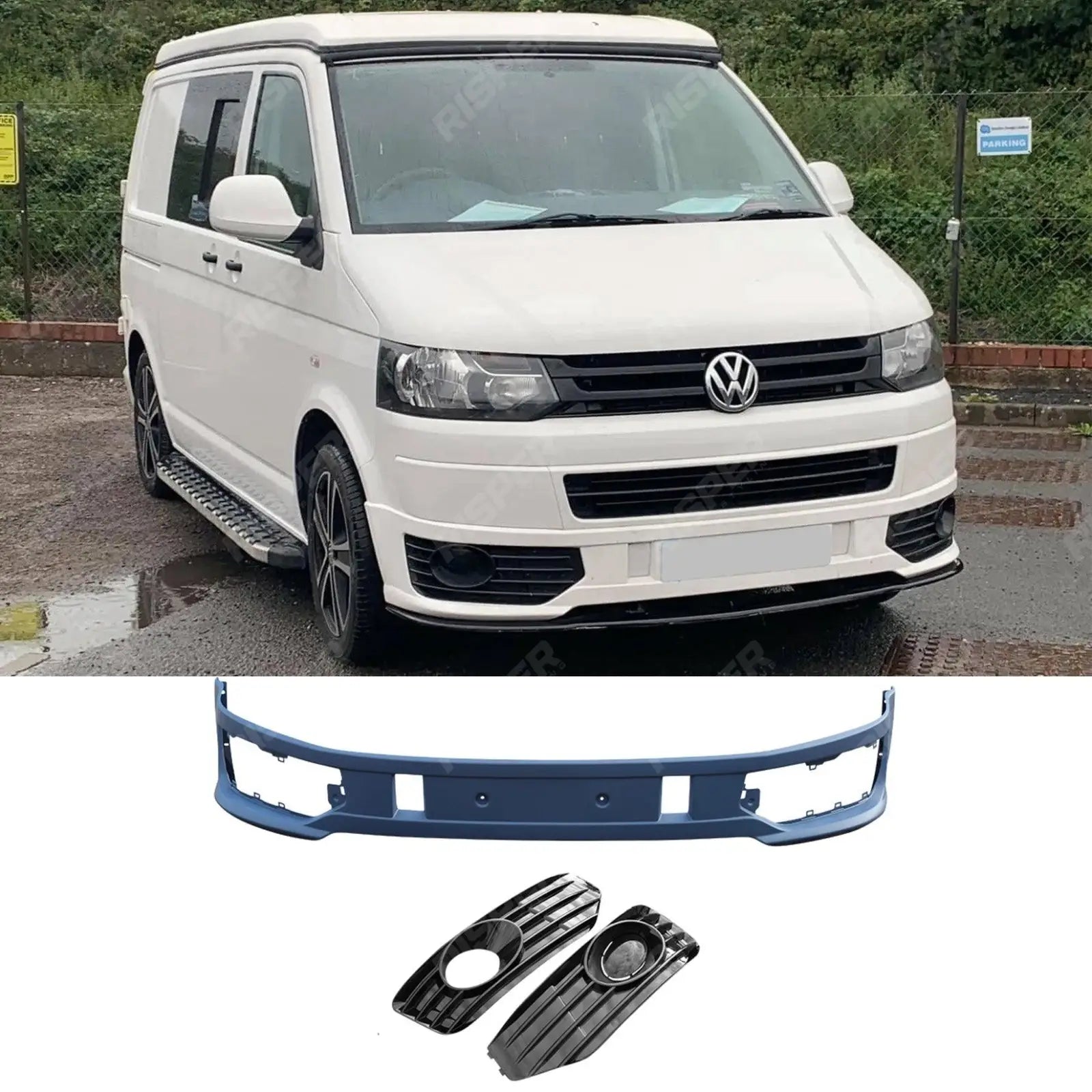 VW T5 Transporter 2010 - 2015 Lower Sportline Style Front Splitter with Fog Light Pods Main image