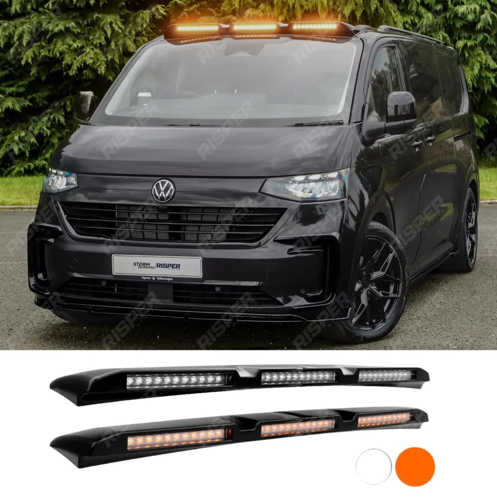 Volkswagen Transporter T7 2025 on Luminex Roof Light Pod With Amber Strobe Gloss Black Lights
