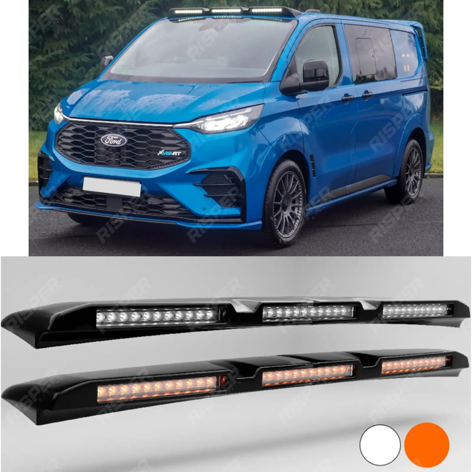 Ford Transit Custom MK2 2024 on Luminex Roof Light Pod With Amber Strobe In Gloss Black Lights Main image
