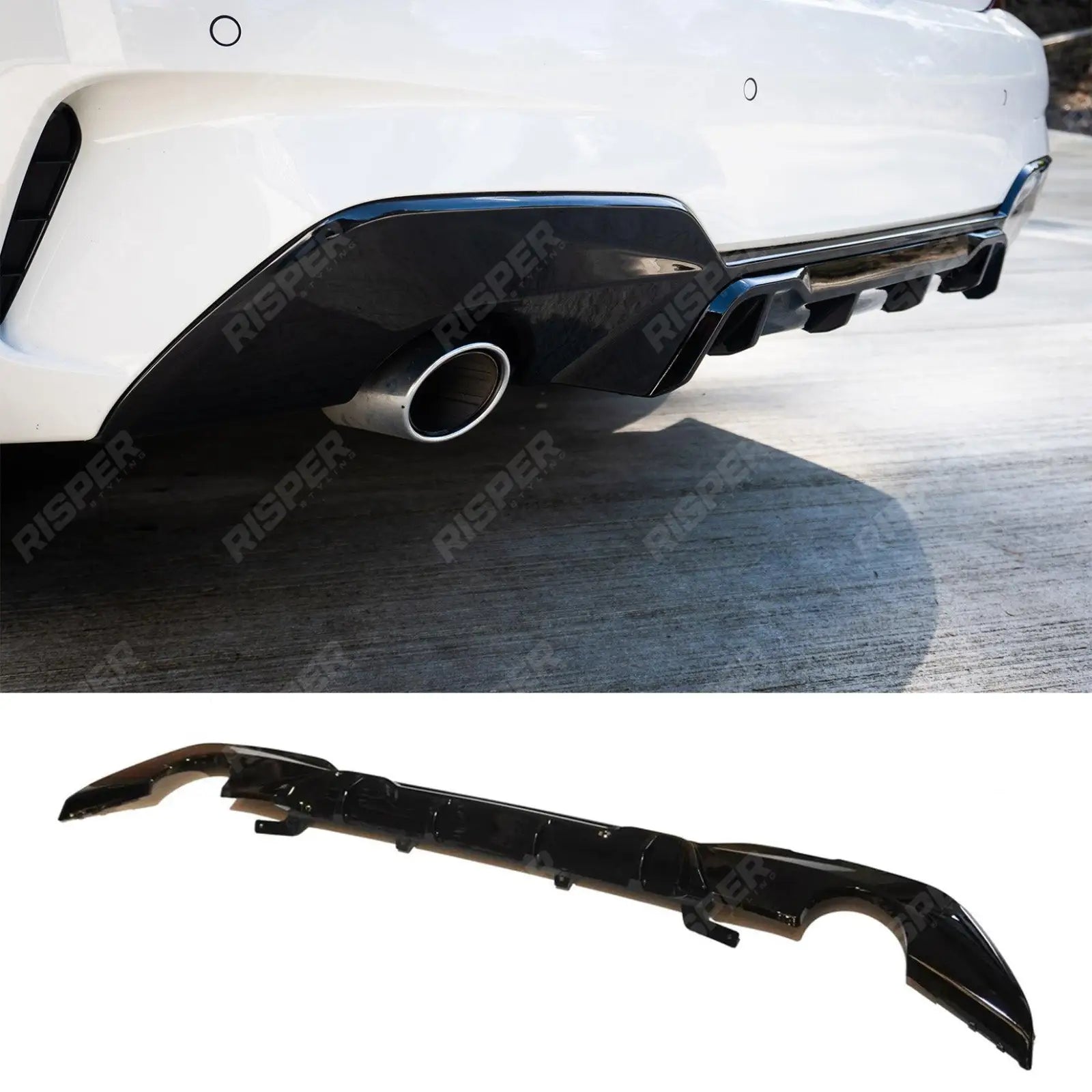 BMW 3 Series G20 2019 - 2021 (Pre - LCI) Gloss Black M Sport Rear Diffuser - Dual Exit Main image