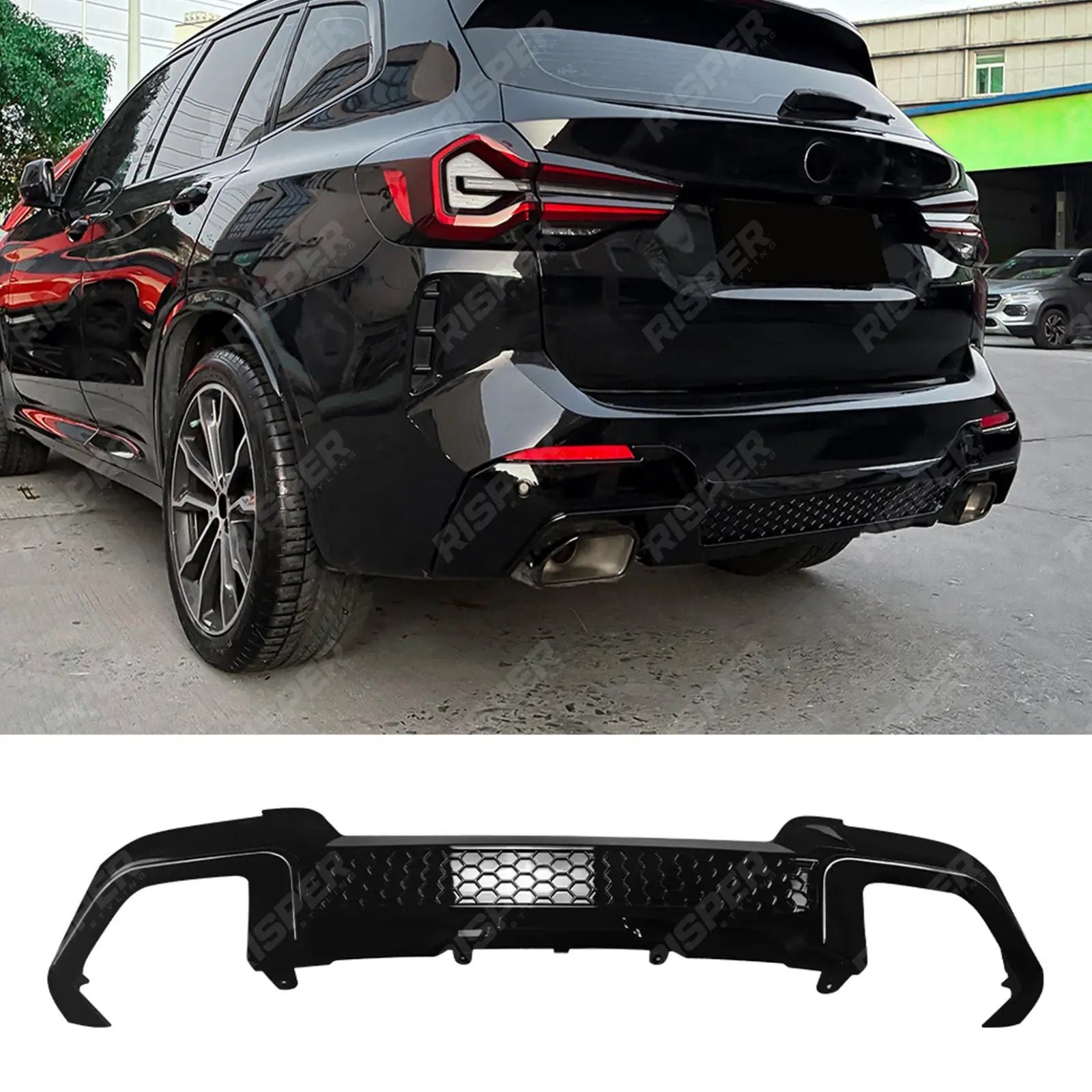M Sport Rear Diffuser in Gloss Black For BMW X3 G01 LCI 2022-2024 - Diffuser