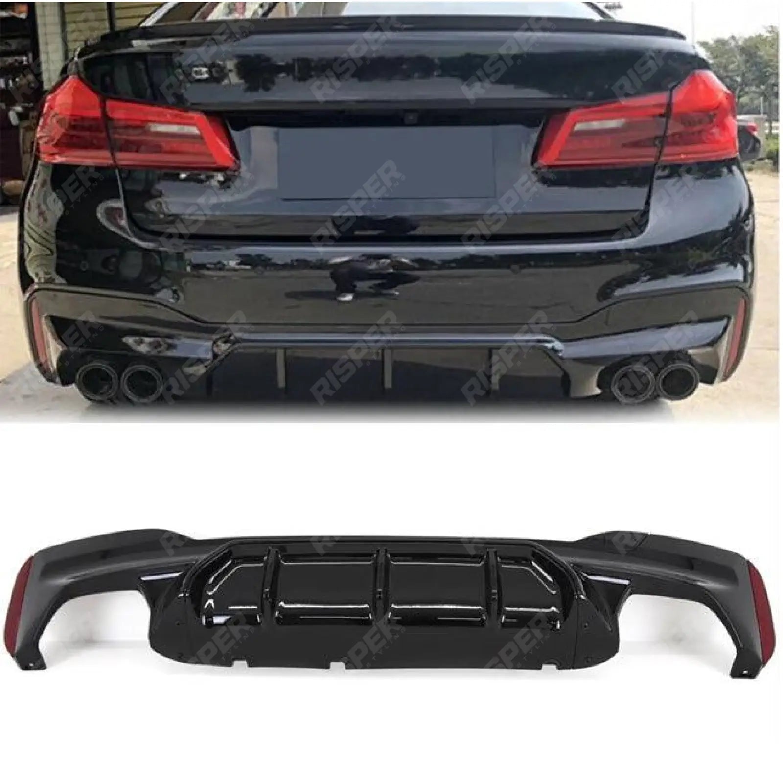 BMW 5 Series M Sport G30 G31 (pre LCI 2017 - 2020) M5 Look Rear Diffuser - Quad Exit Gloss Black Main image
