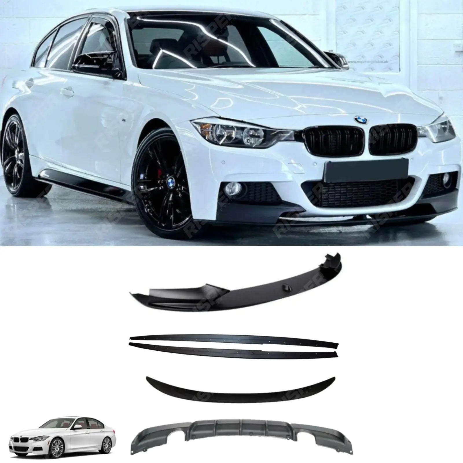 BMW 3 Series F30 M Sport 2012-2018 Matte Black Full Aero Body Kit - Diffuser 0___0 Aero Kit Main image