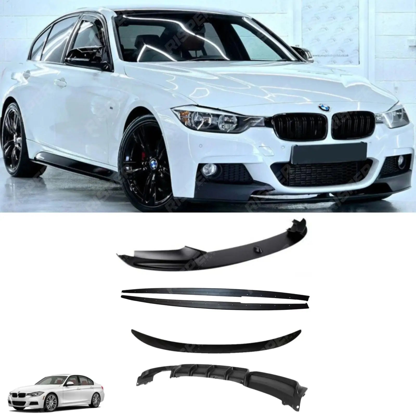 BMW 3 Series F30 M Sport 2012-2018 Matte Black Full Aero Body Kit - Diffuser 00___ Aero Kit