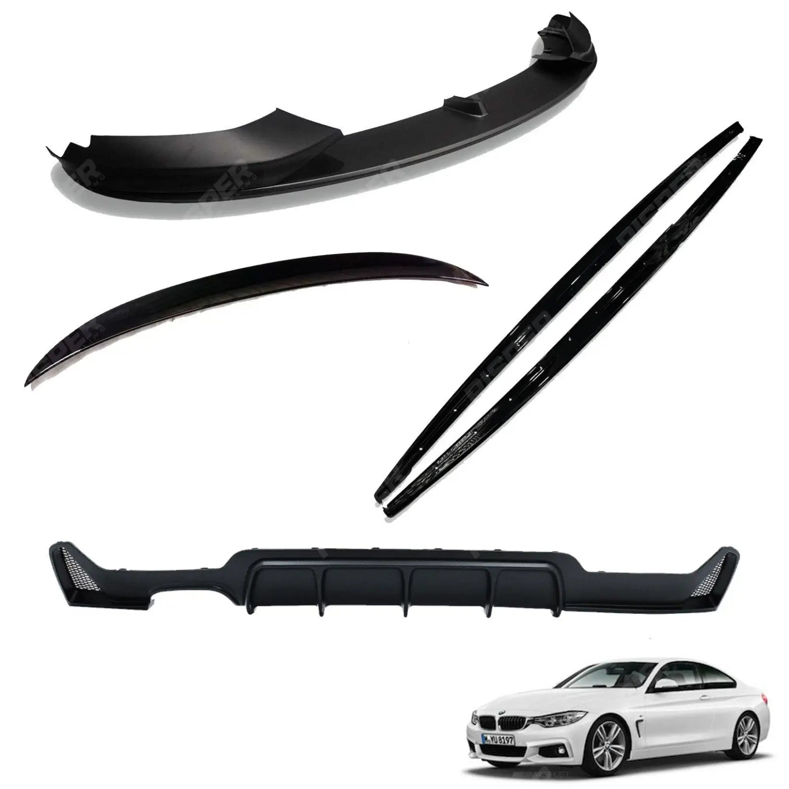 BMW 4 Series F32 M Sport 2014 - 2020 Matte Black Full Aero Body Lip Kit - Diffuser 00___ Main image