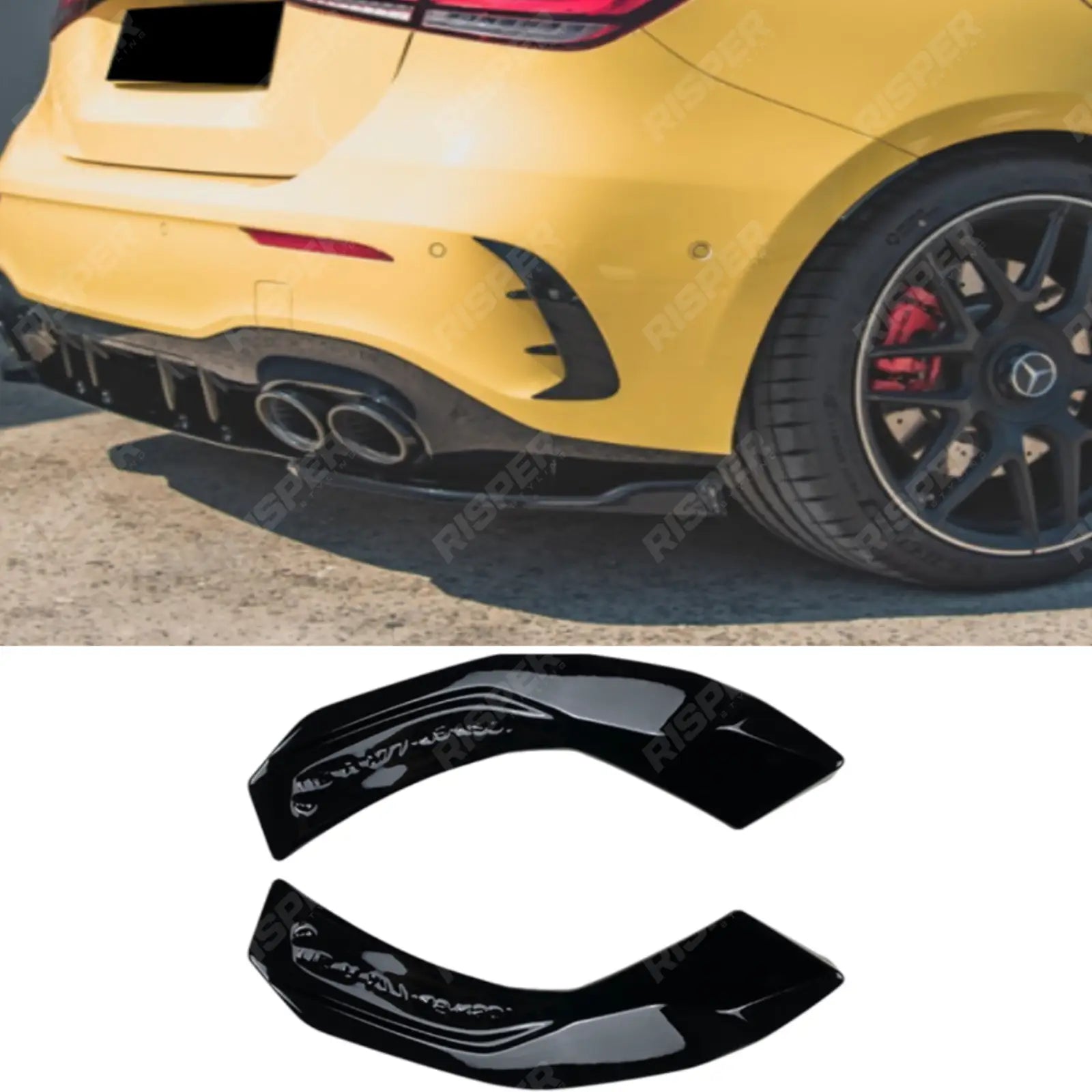 Mercedes A Class A35 A45 AMG Hatchback 2018-2024 Rear Bumper Corner Splitters Gloss Black Rear Bumper Splitters Main image