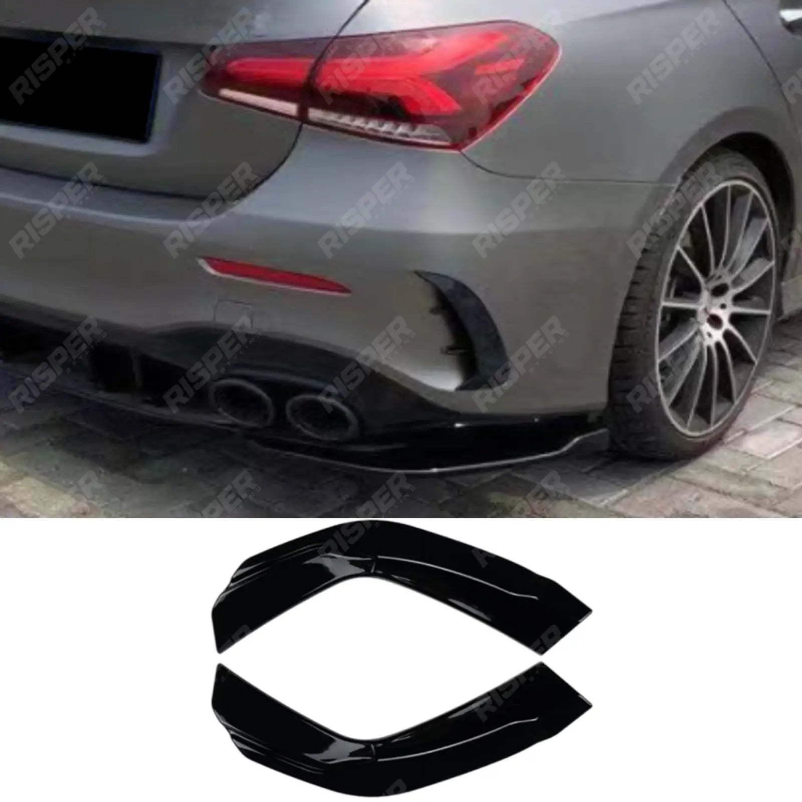Mercedes A Class A35 A45 Sedan 2018-2024 Rear Bumper Corner Splitters Gloss Black Rear Bumper Splitters Main image