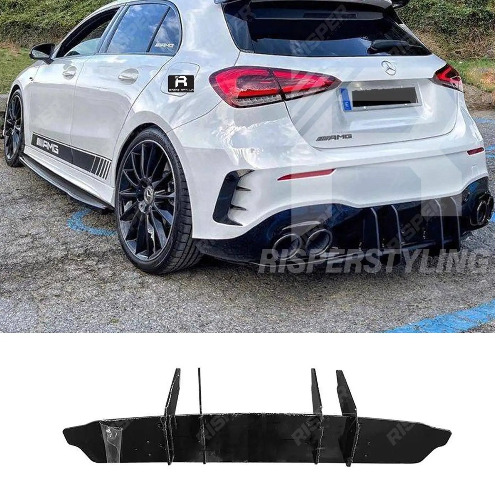 Mercedes A Class Amg 2019+ W177 - Rear Blade Style Diffuser - Gloss Black Main image