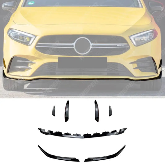 MERCEDES A CLASS AMG LINE W177 FACELIFT 2023+ FRONT SPLITTER WITH CANARDS IN GLOSS BLACK Front Splitter