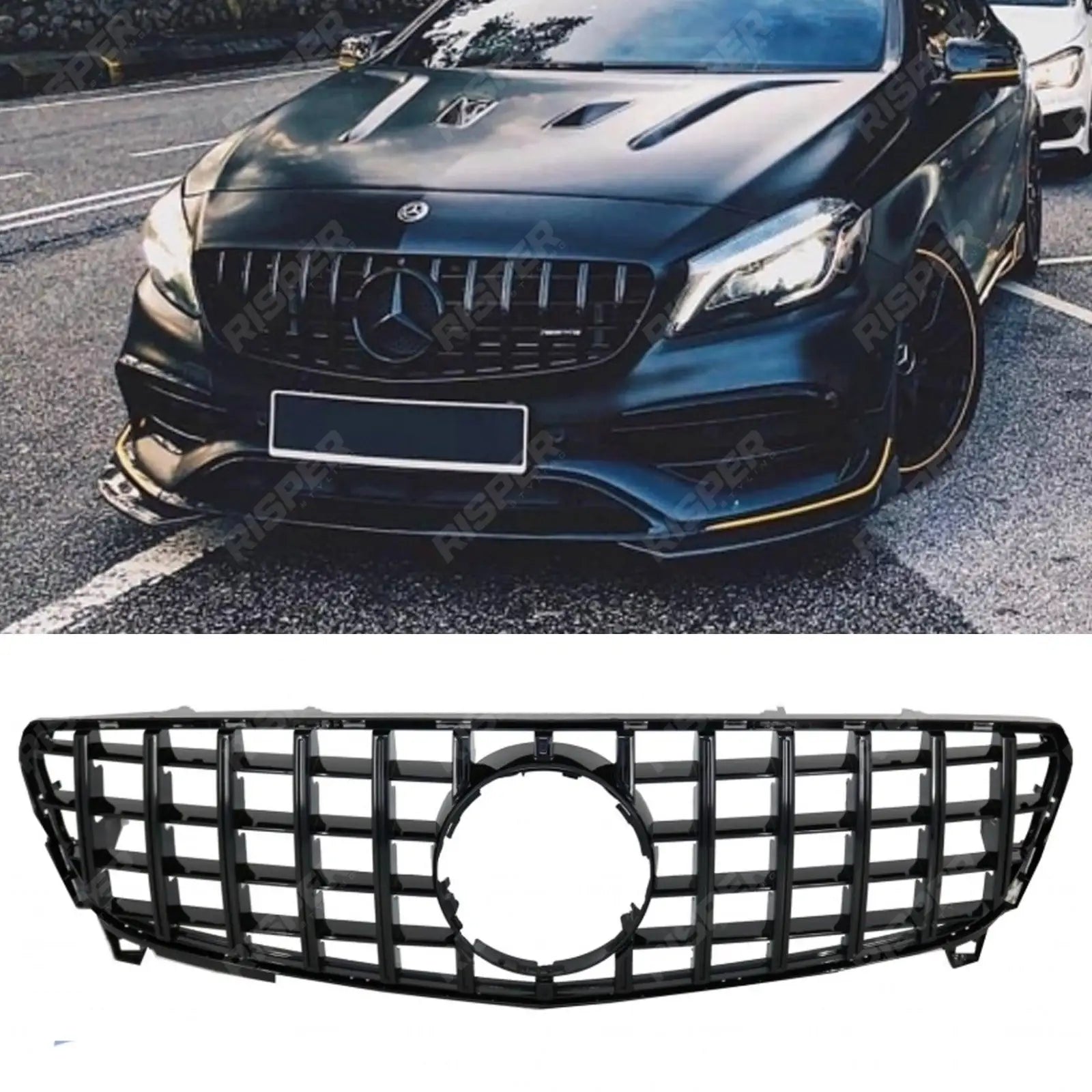 Mercedes A Class W176 Facelift 2016 - 2018 - Front Grill Panamericana Gt - r Style - All Black Main image