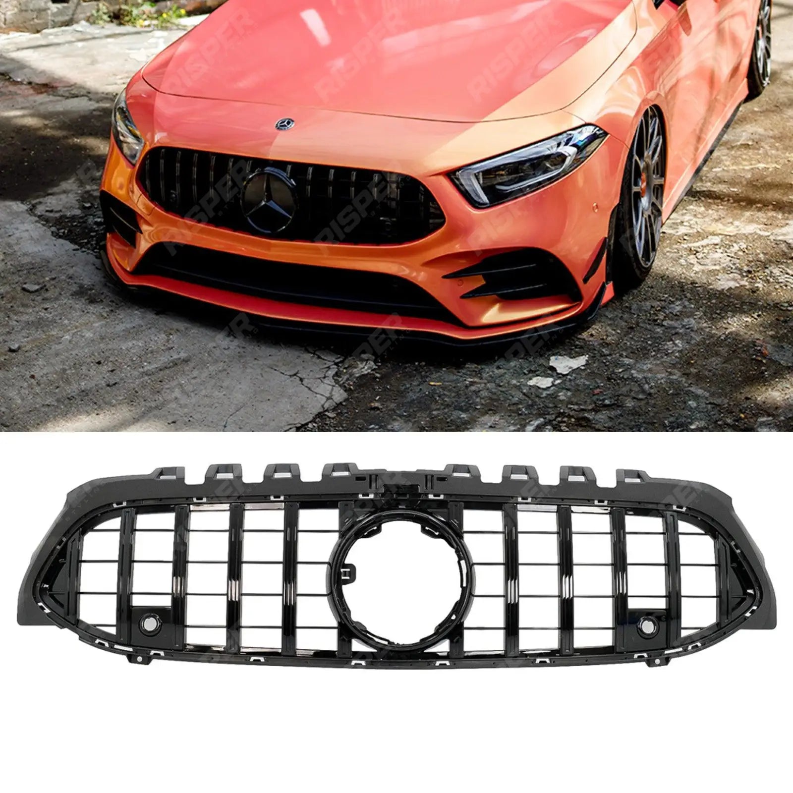 Mercedes A Class W177 2018+ - Front Grill Pan Americana GT - R Style in Gloss Black Main image