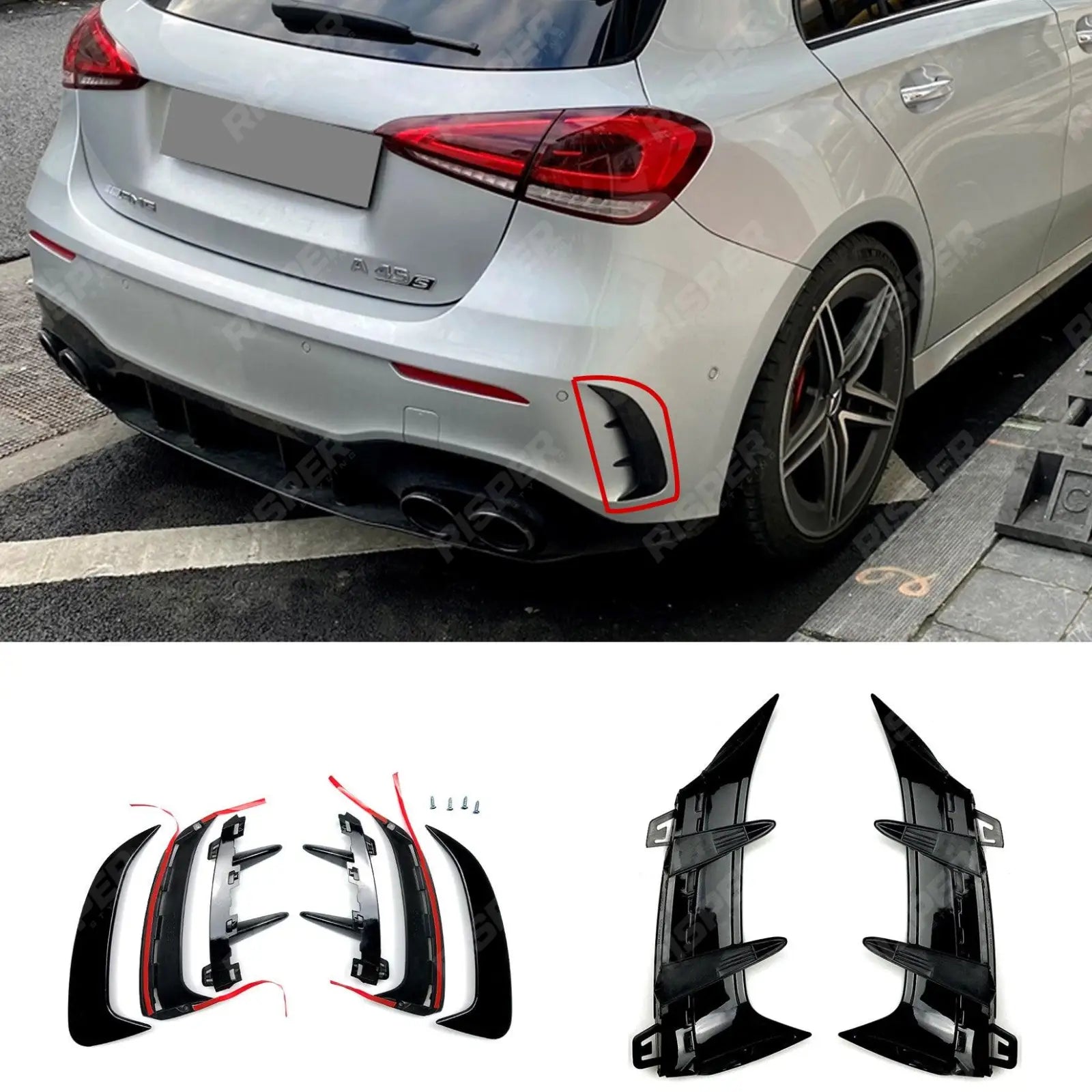 Mercedes A Class W177 2019+ Rear Bumper Vents In Gloss Black Main image